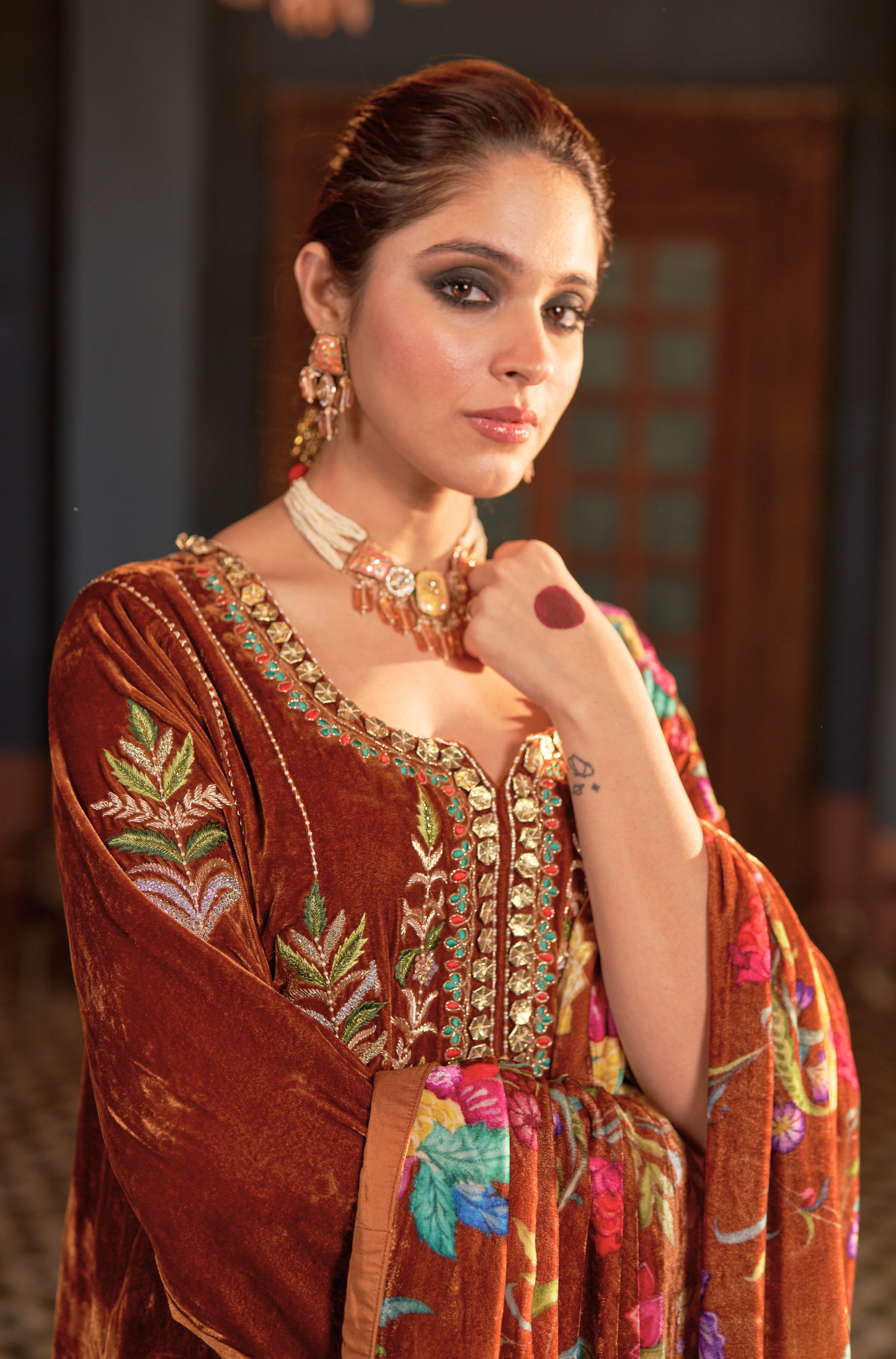 Naaz Dark Copper Kali Kurta Set