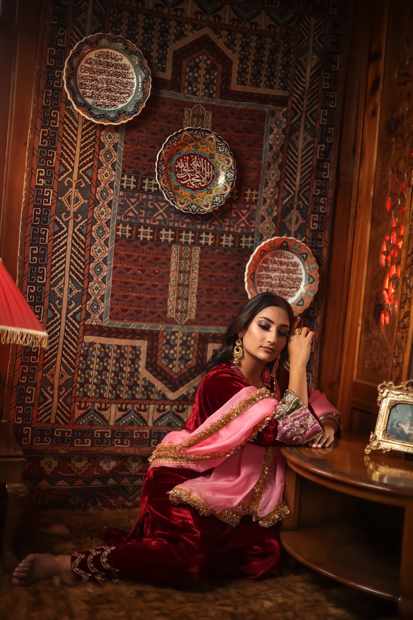 Red Silk Velvet Phiran