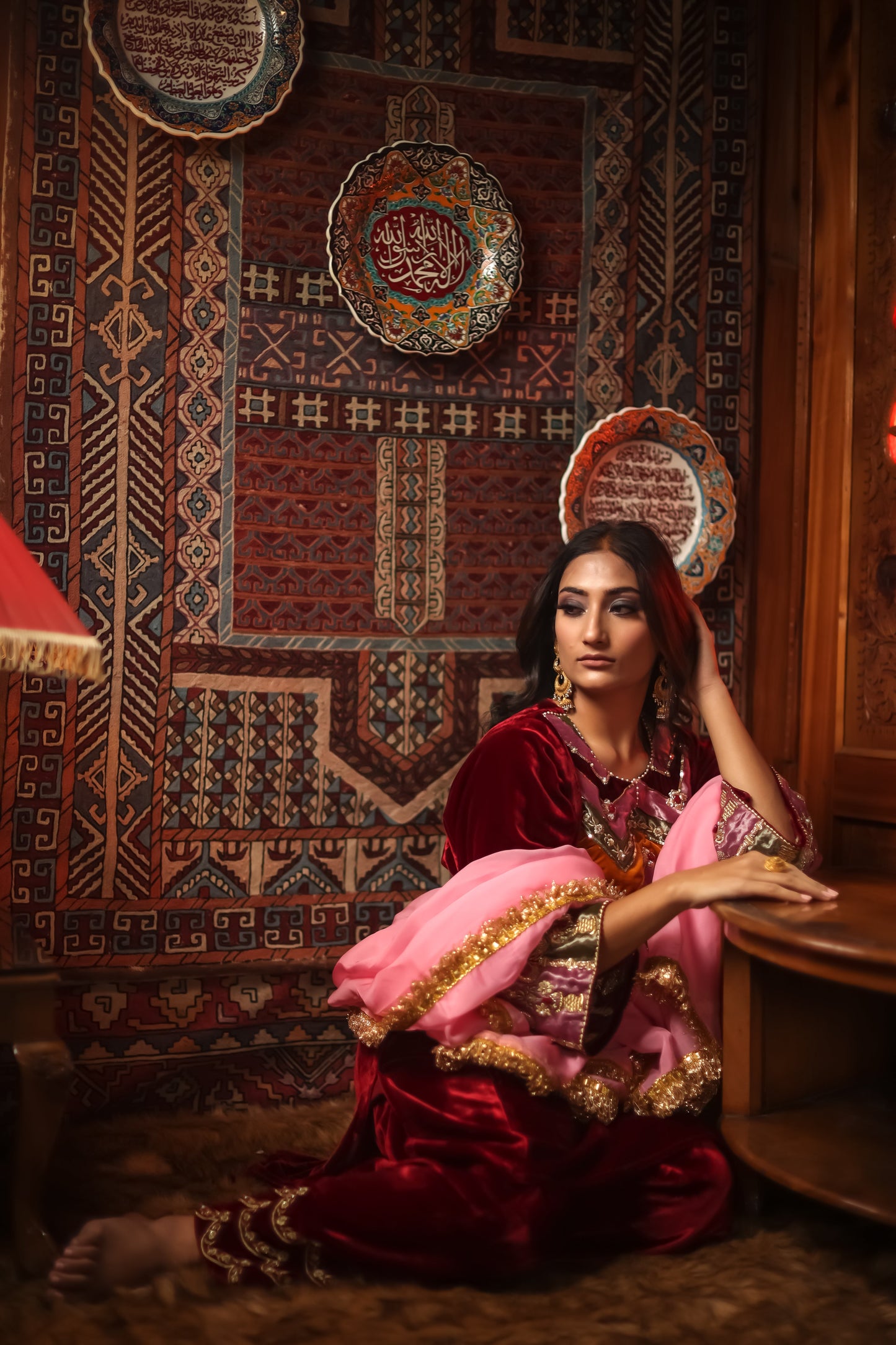 Red Silk Velvet Phiran