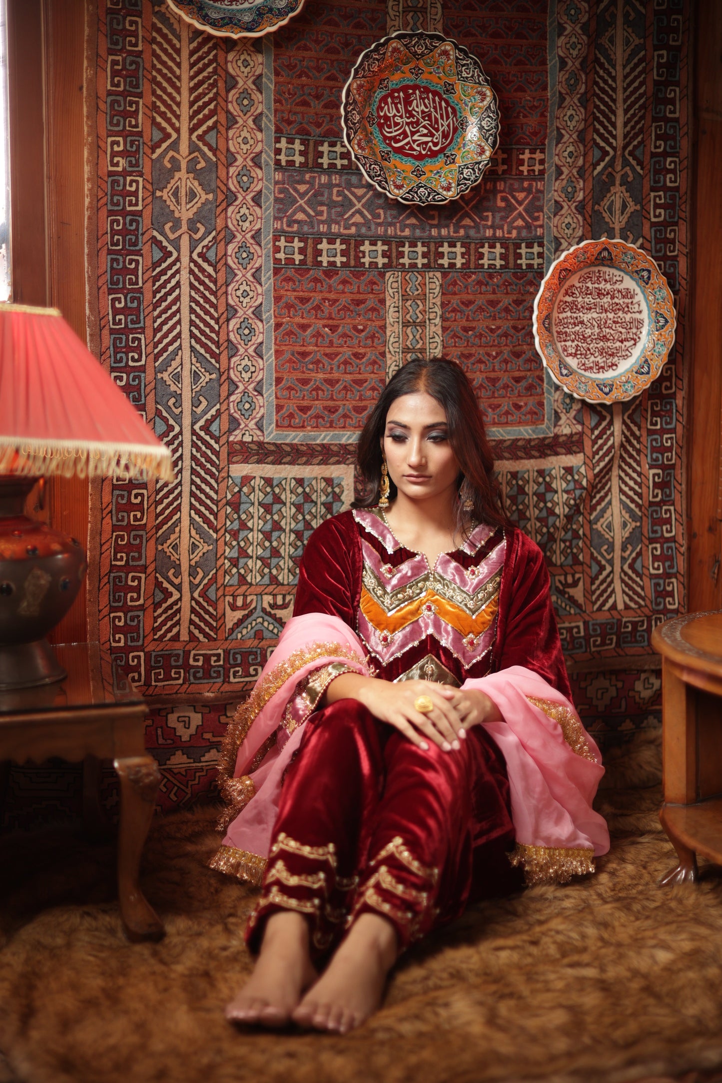 Red Silk Velvet Phiran