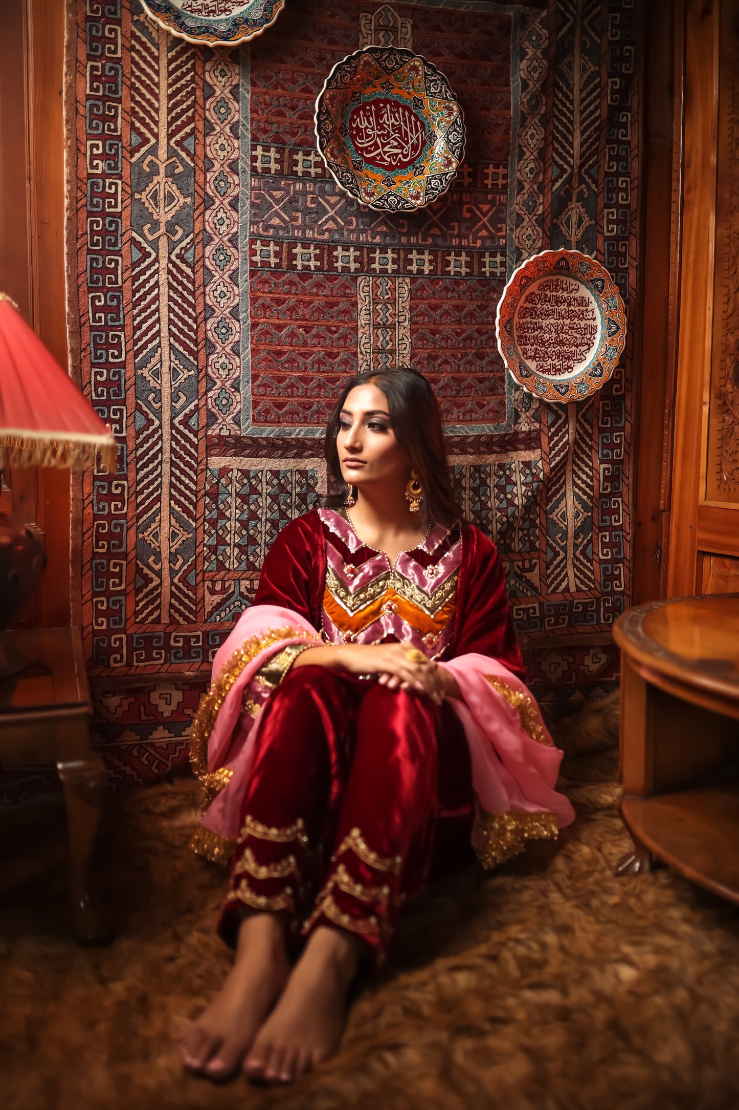 Red Silk Velvet Phiran