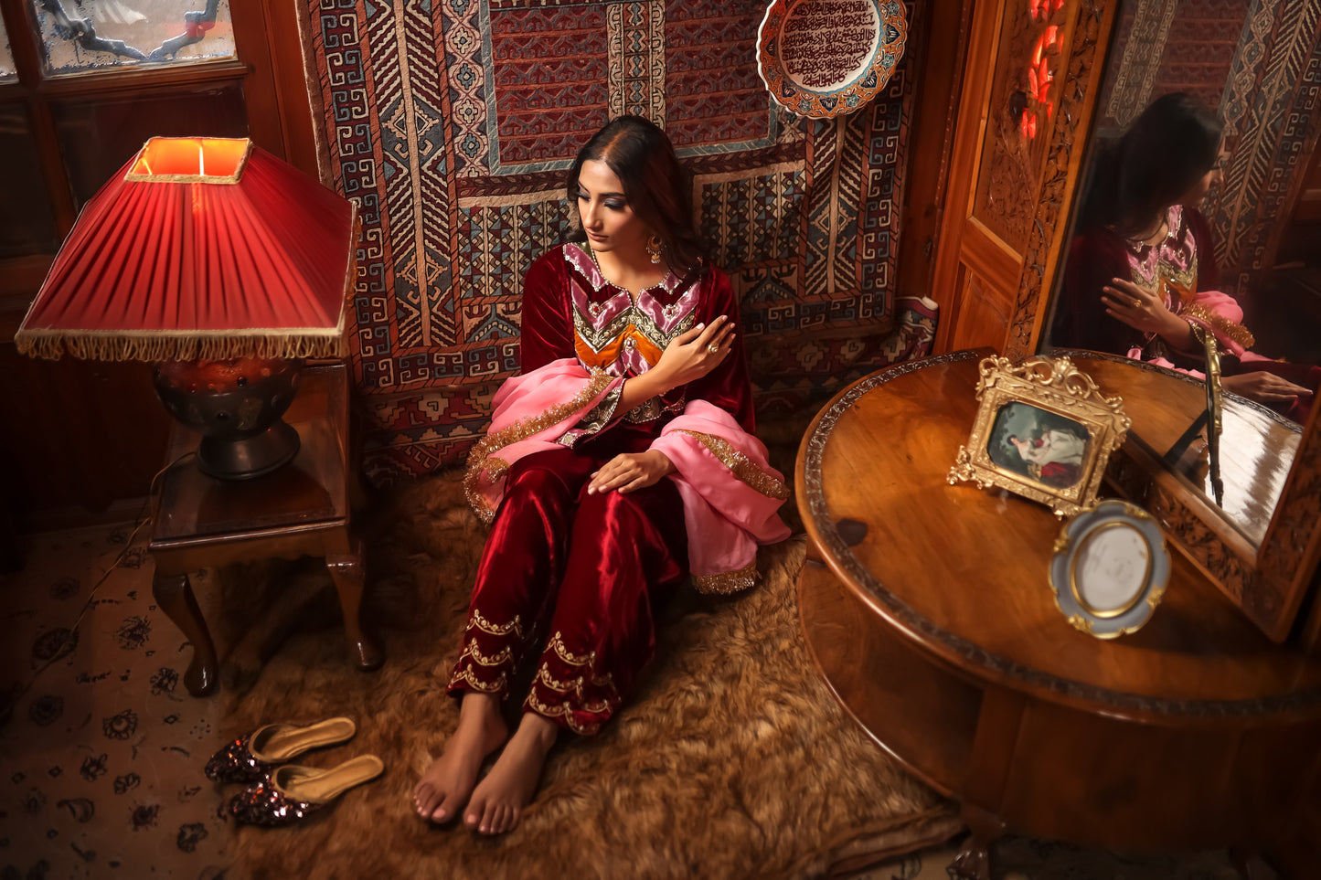 Red Silk Velvet Phiran