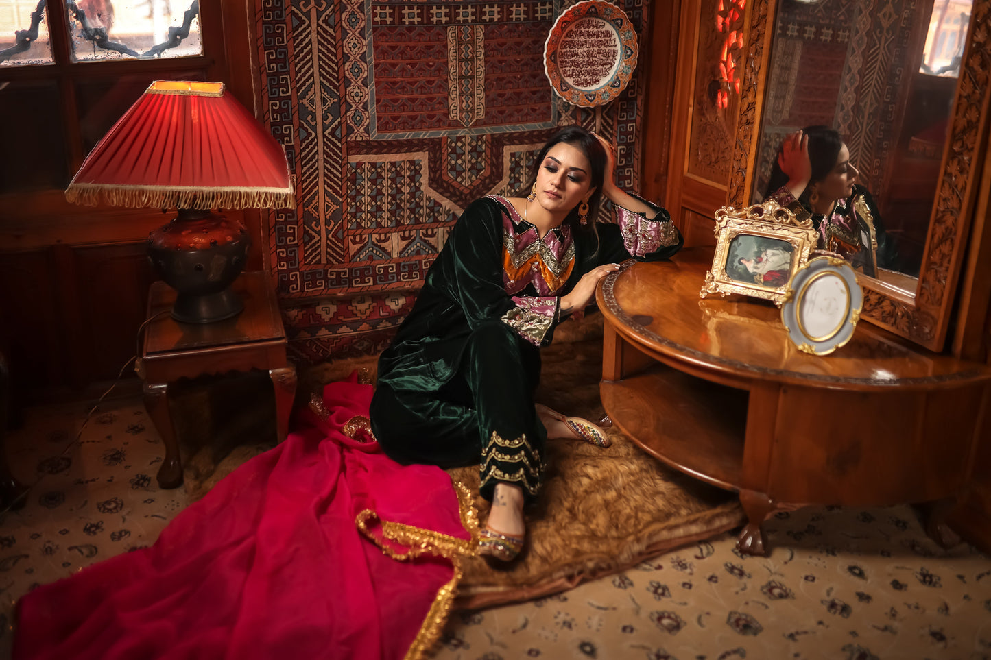 Green Silk Velvet Phiran