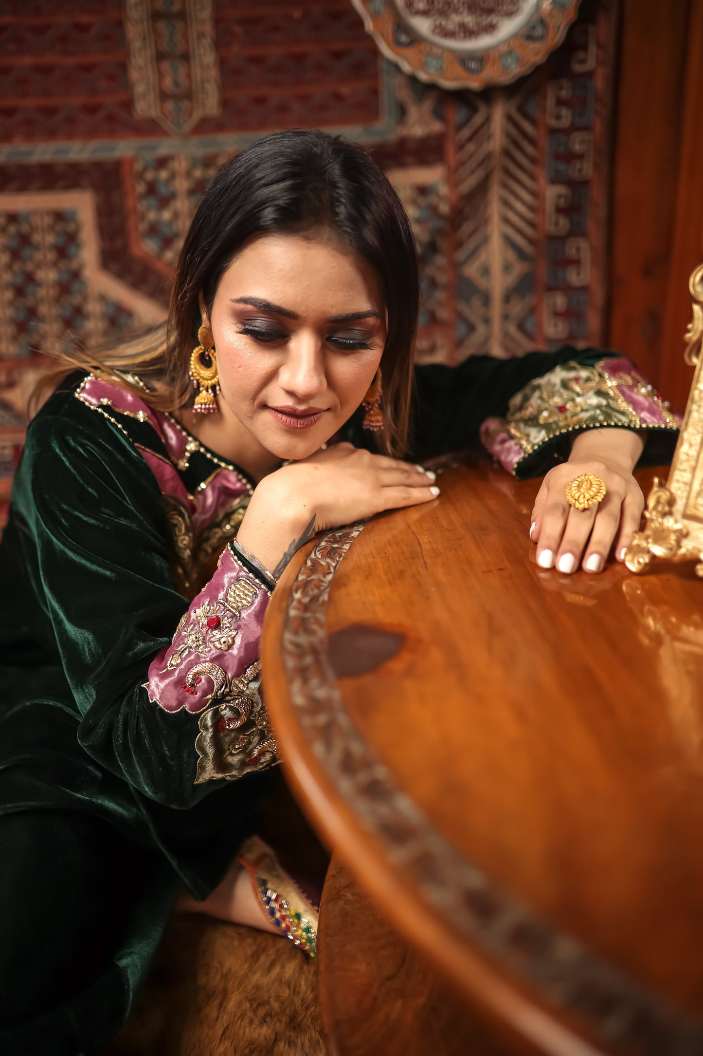 Green Silk Velvet Phiran