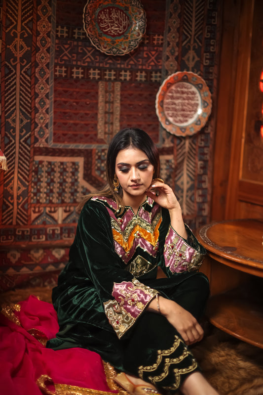 Green Silk Velvet Phiran