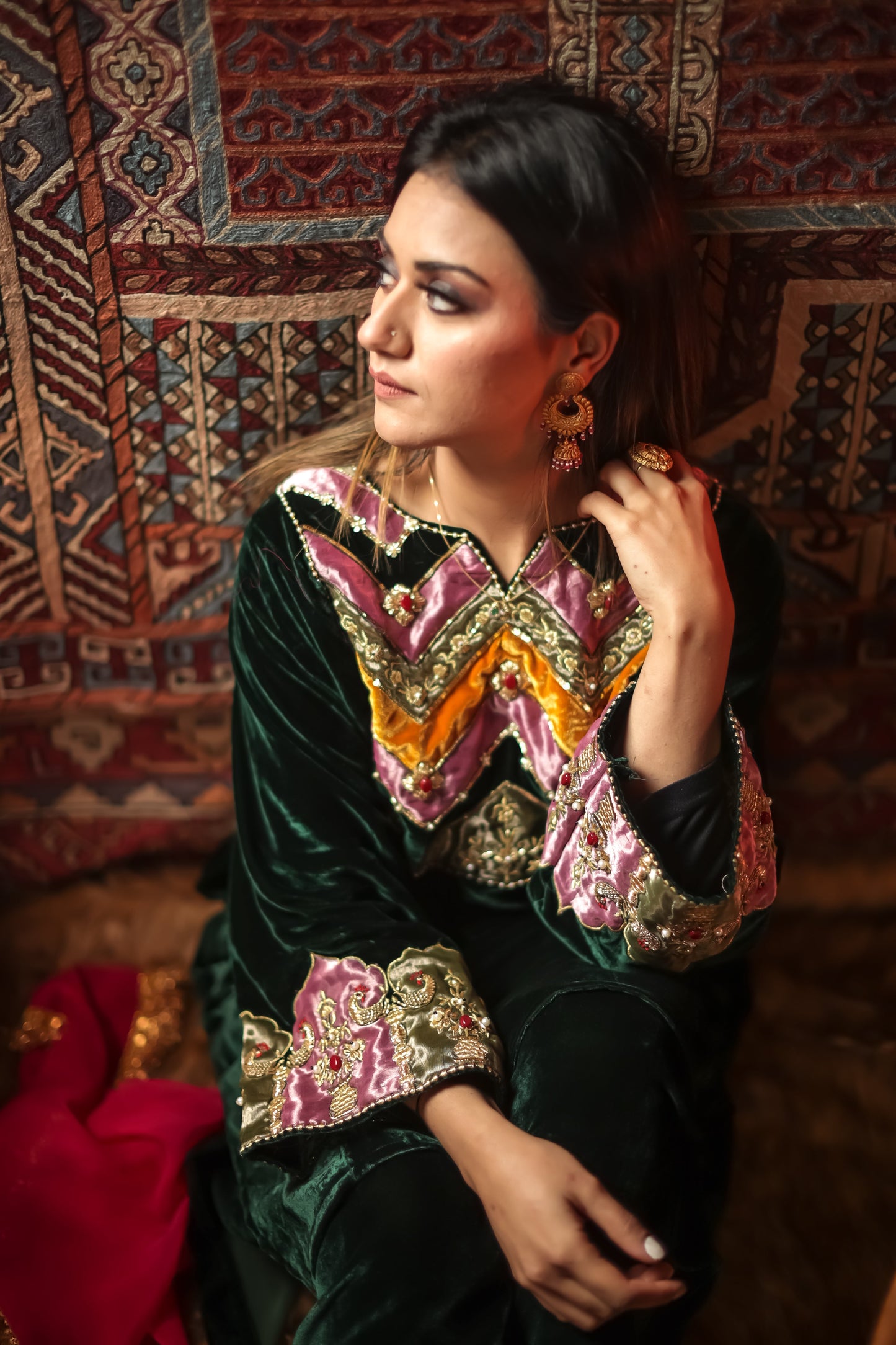Green Silk Velvet Phiran
