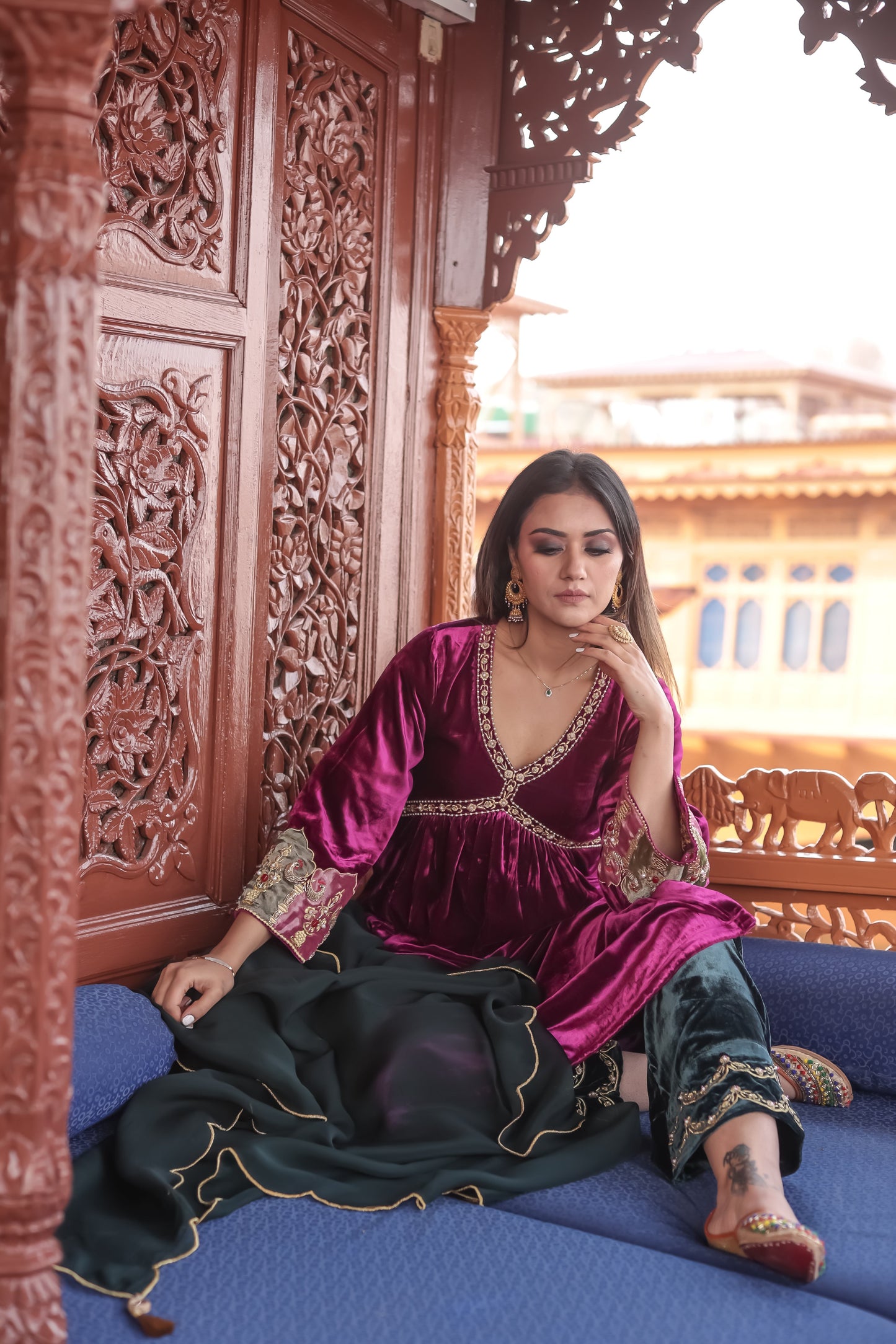 Magenta Pink Silk Velvet Anarkali
