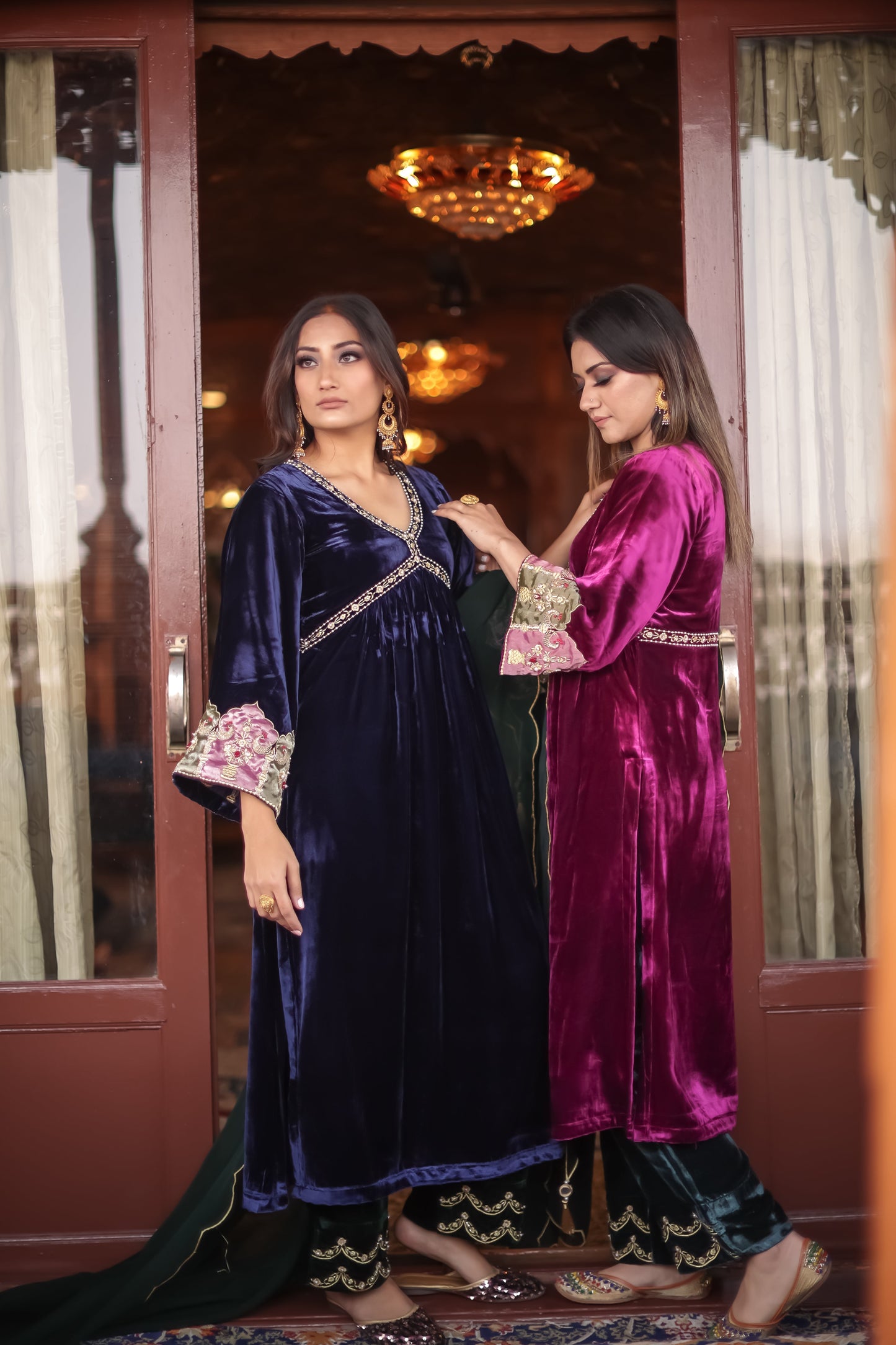 Magenta Pink Silk Velvet Anarkali