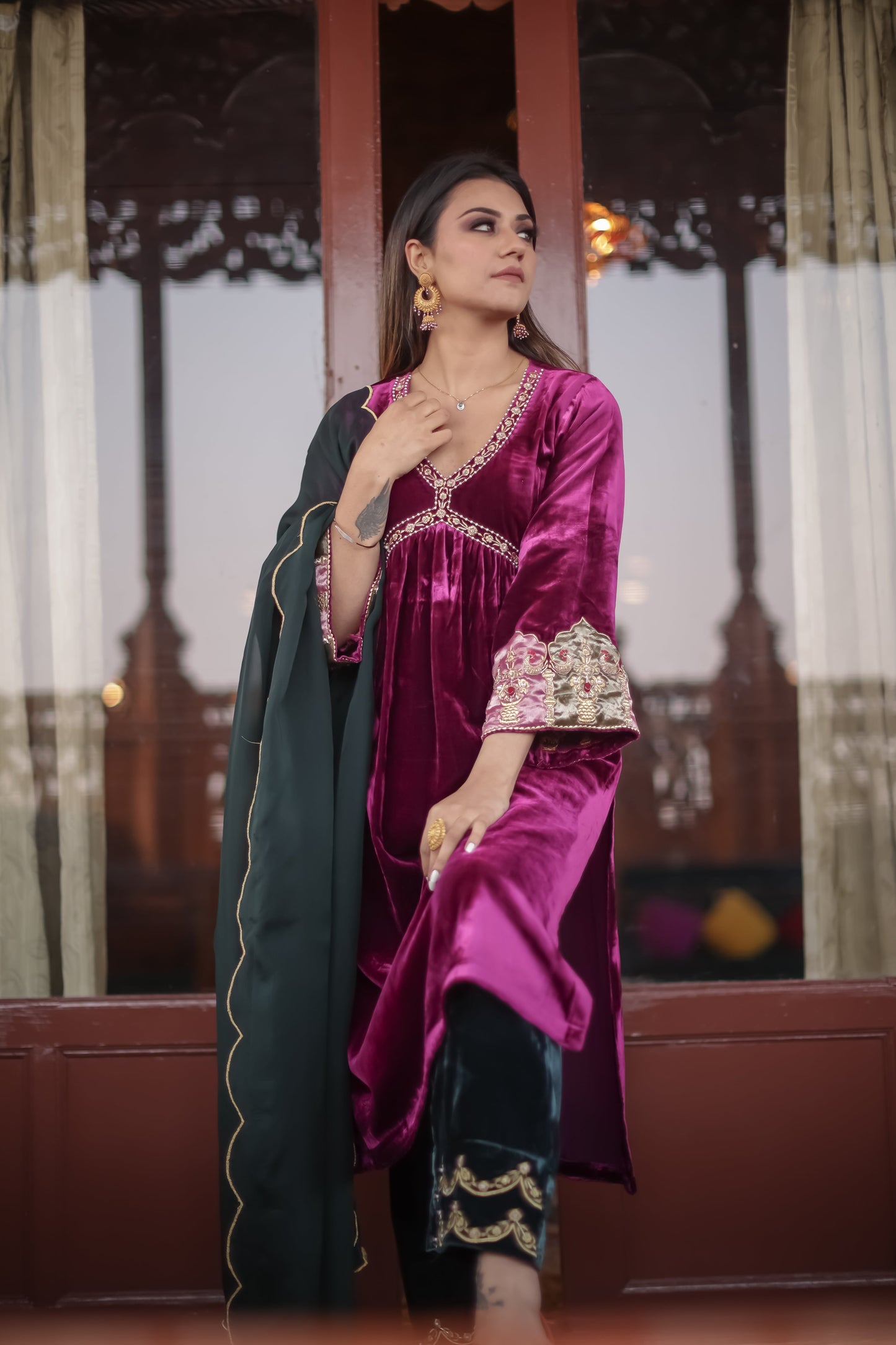 Magenta Pink Silk Velvet Anarkali