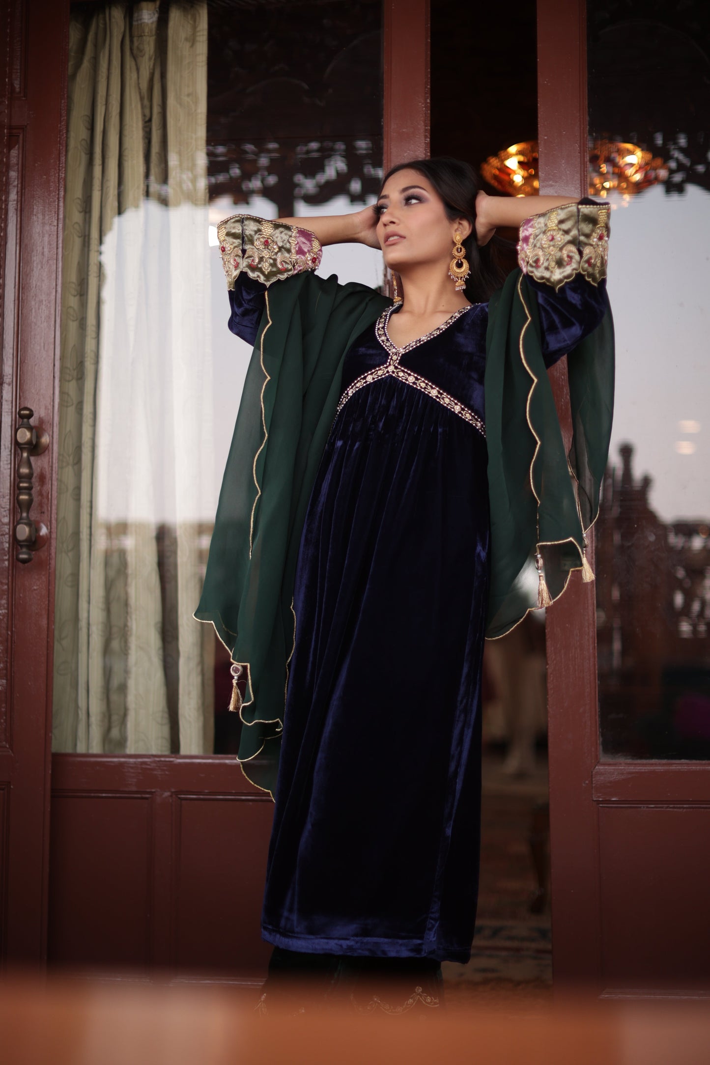 Blue Silk Velvet Anarkali