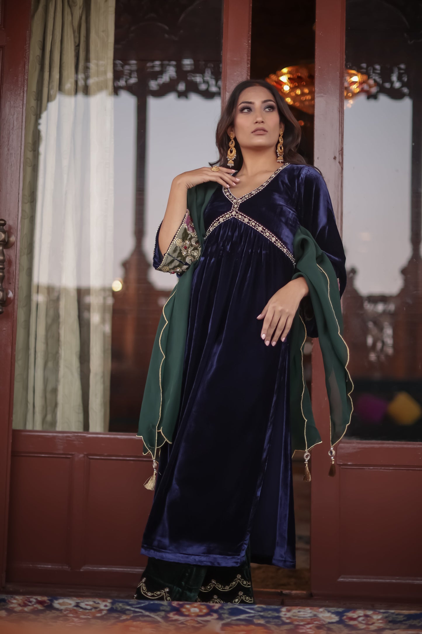 Blue Silk Velvet Anarkali