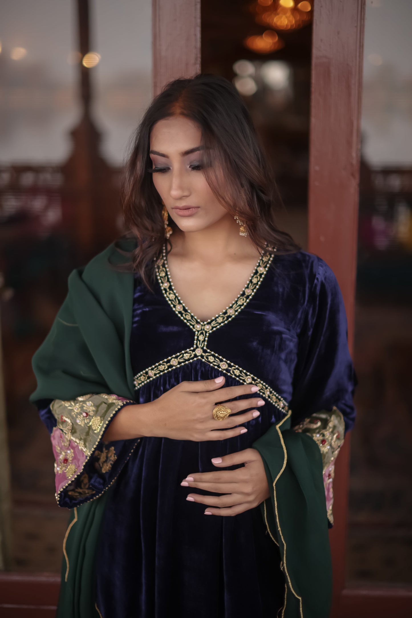 Blue Silk Velvet Anarkali
