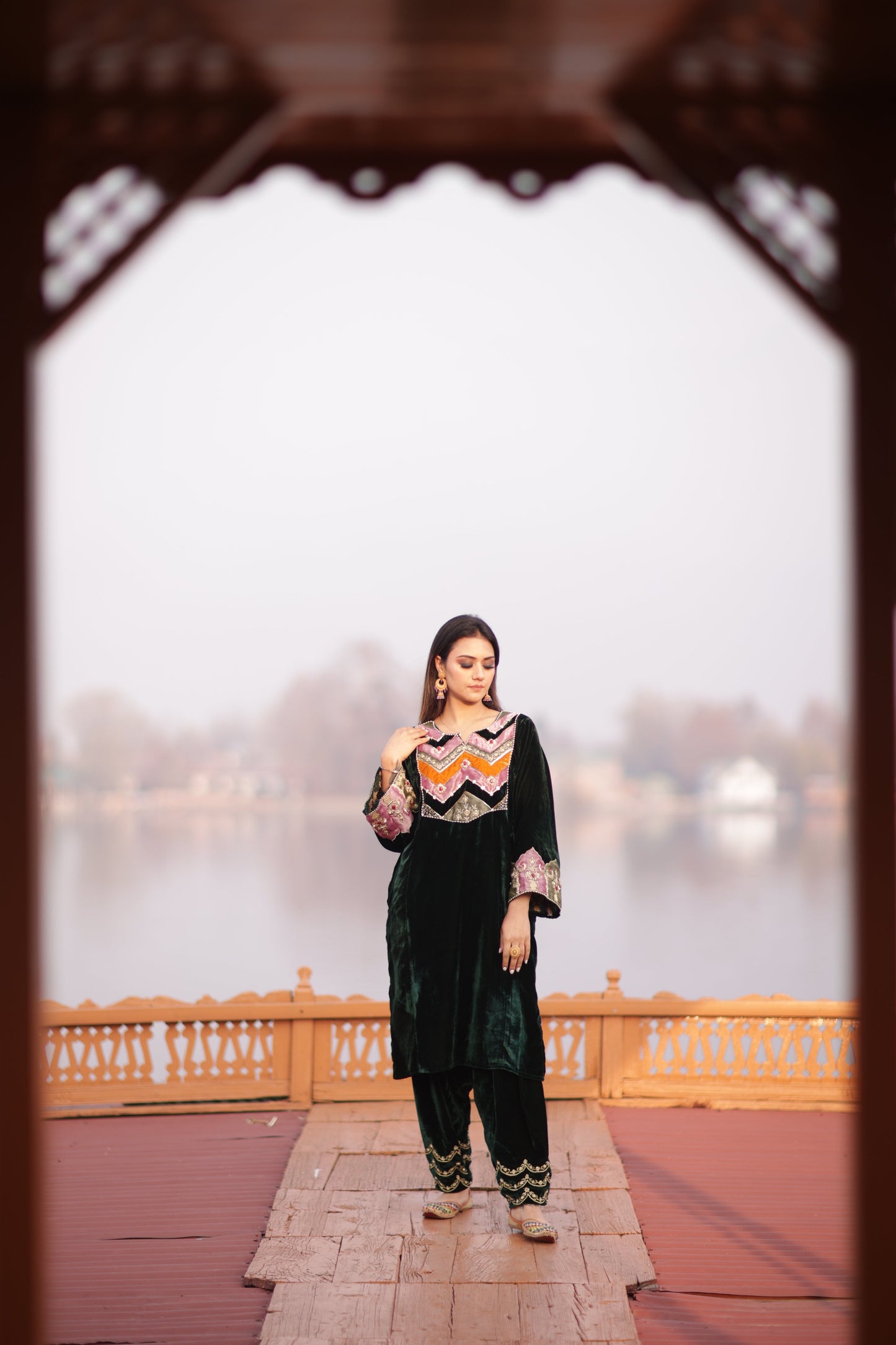 Green Silk Velvet Phiran