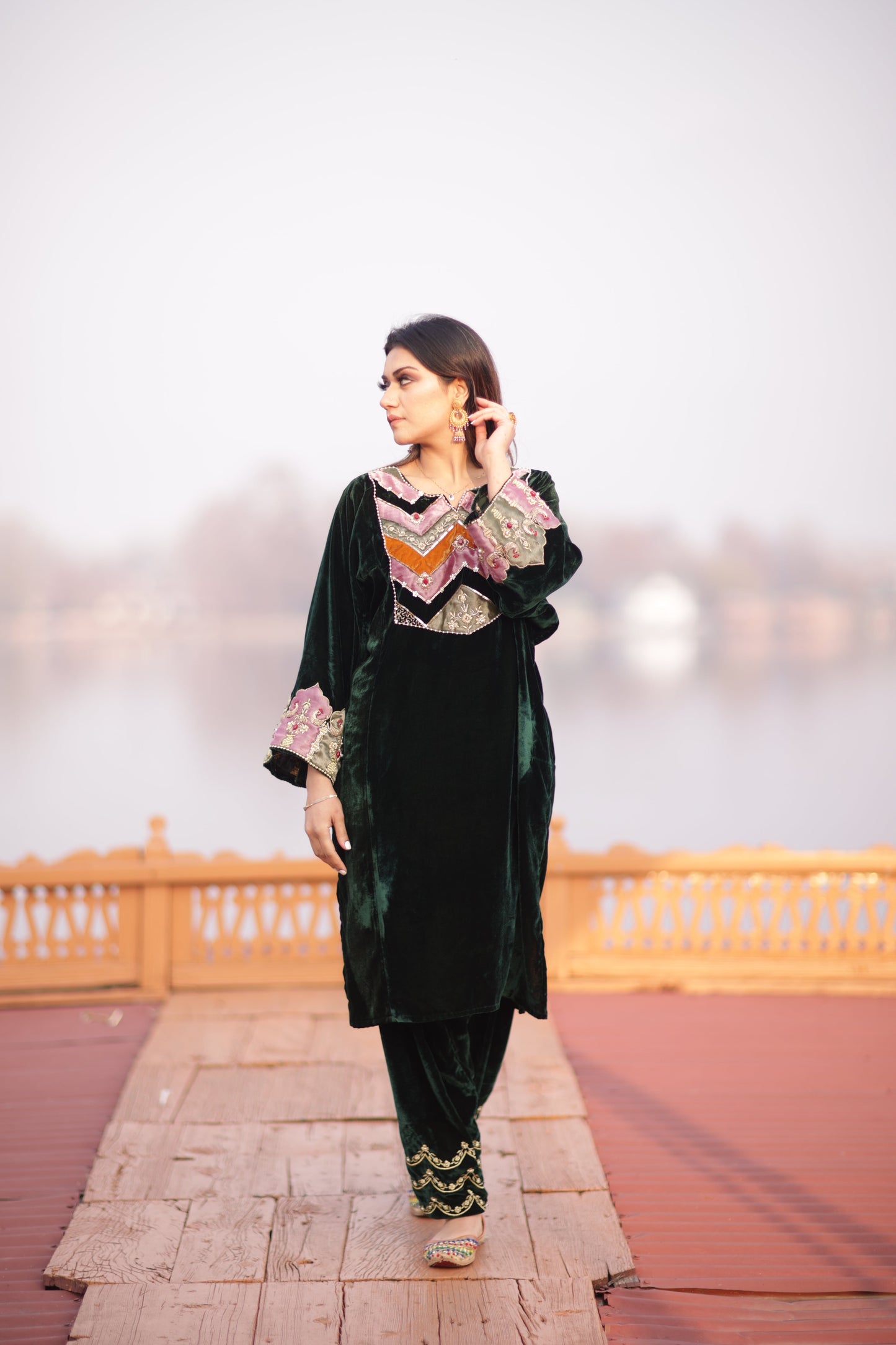 Green Silk Velvet Phiran