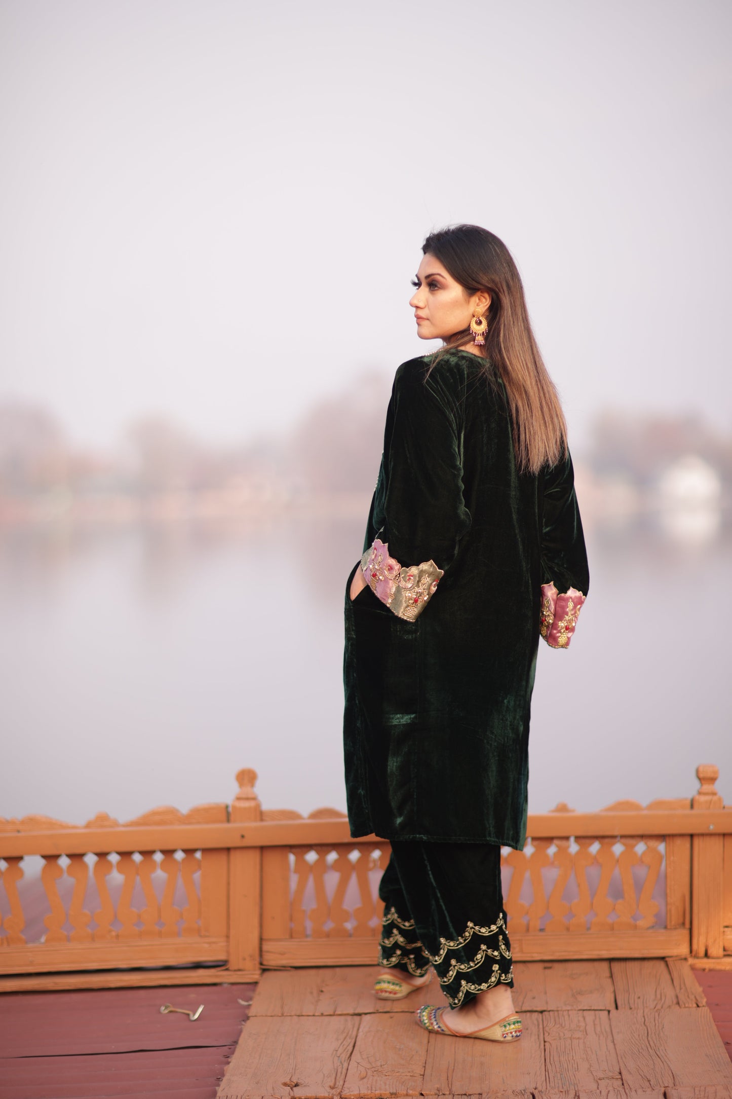Green Silk Velvet Phiran