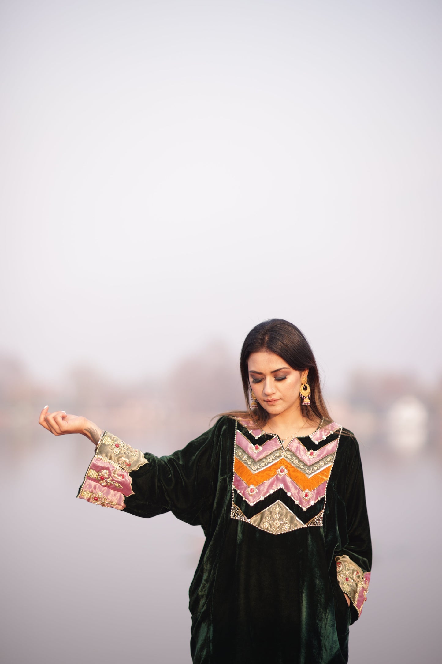 Green Silk Velvet Phiran