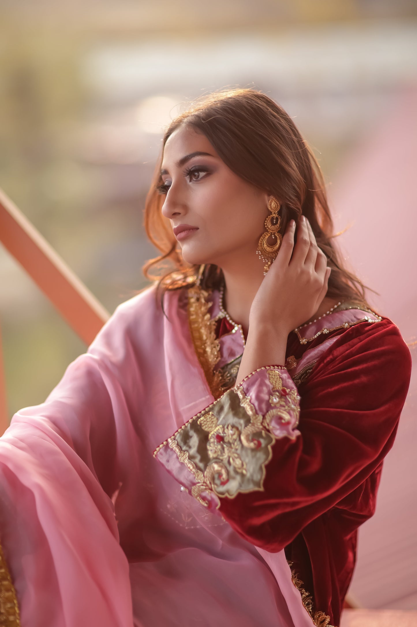 Red Silk Velvet Phiran