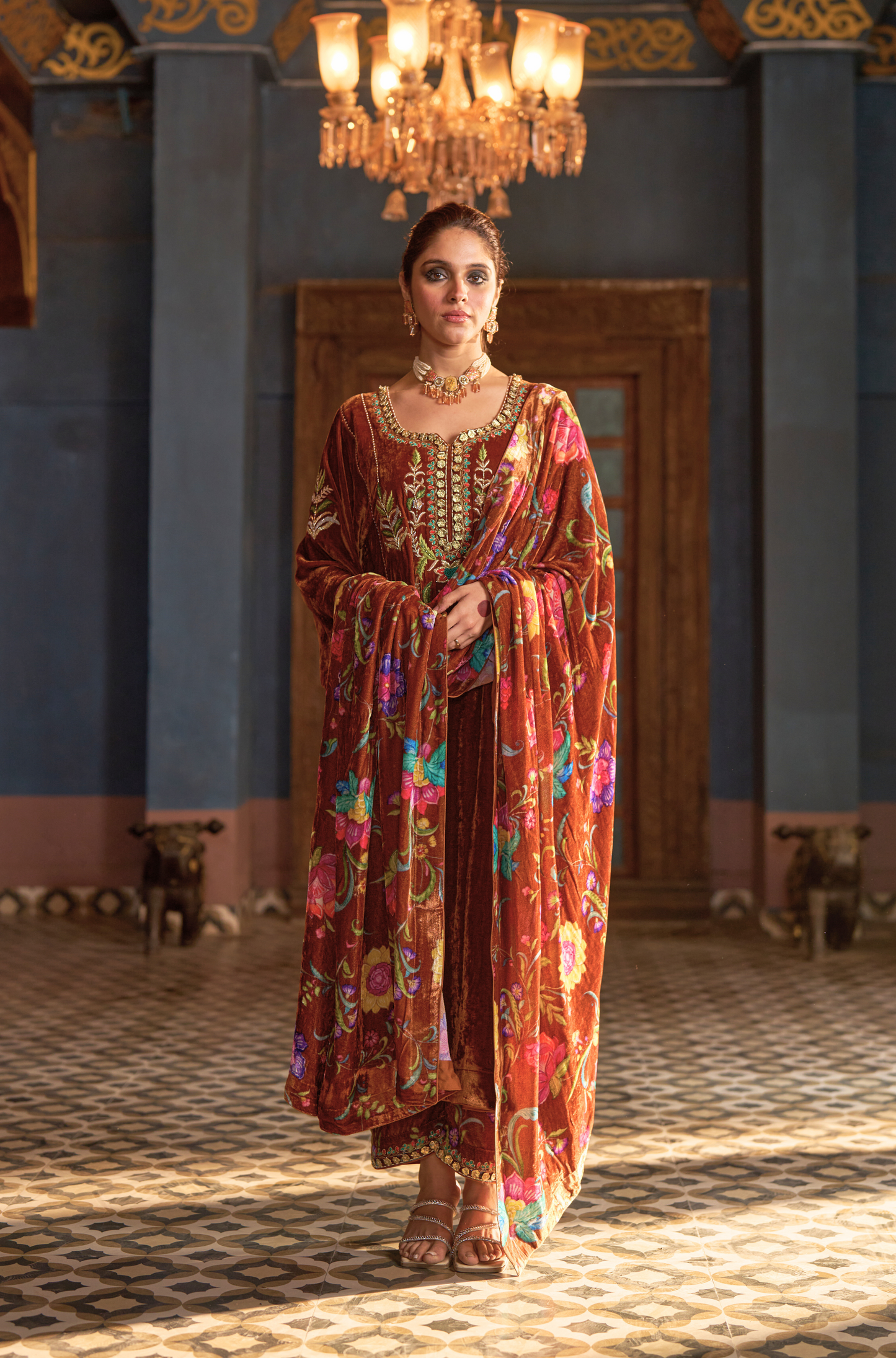 Naaz Dark Copper Kali Kurta Set