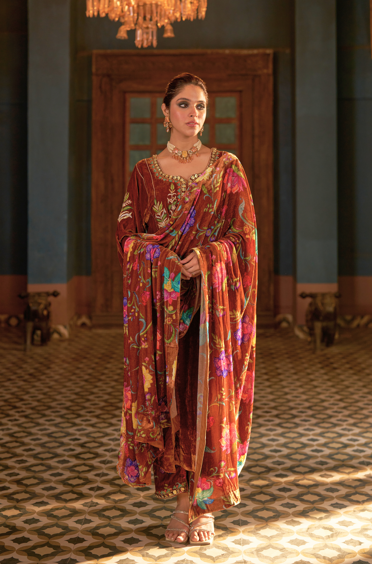 Naaz Dark Copper Kali Kurta Set