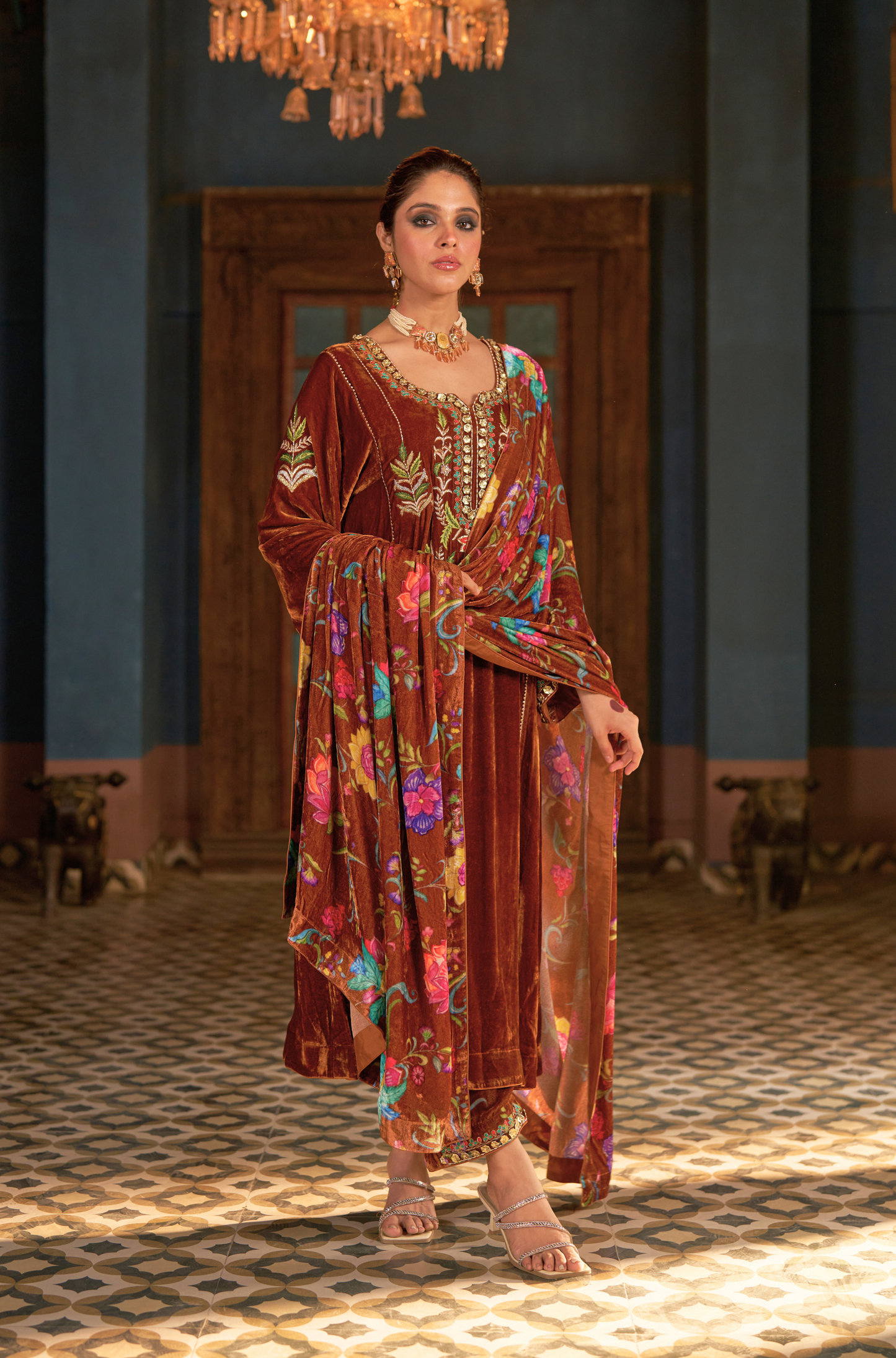 Naaz Dark Copper Kali Kurta Set