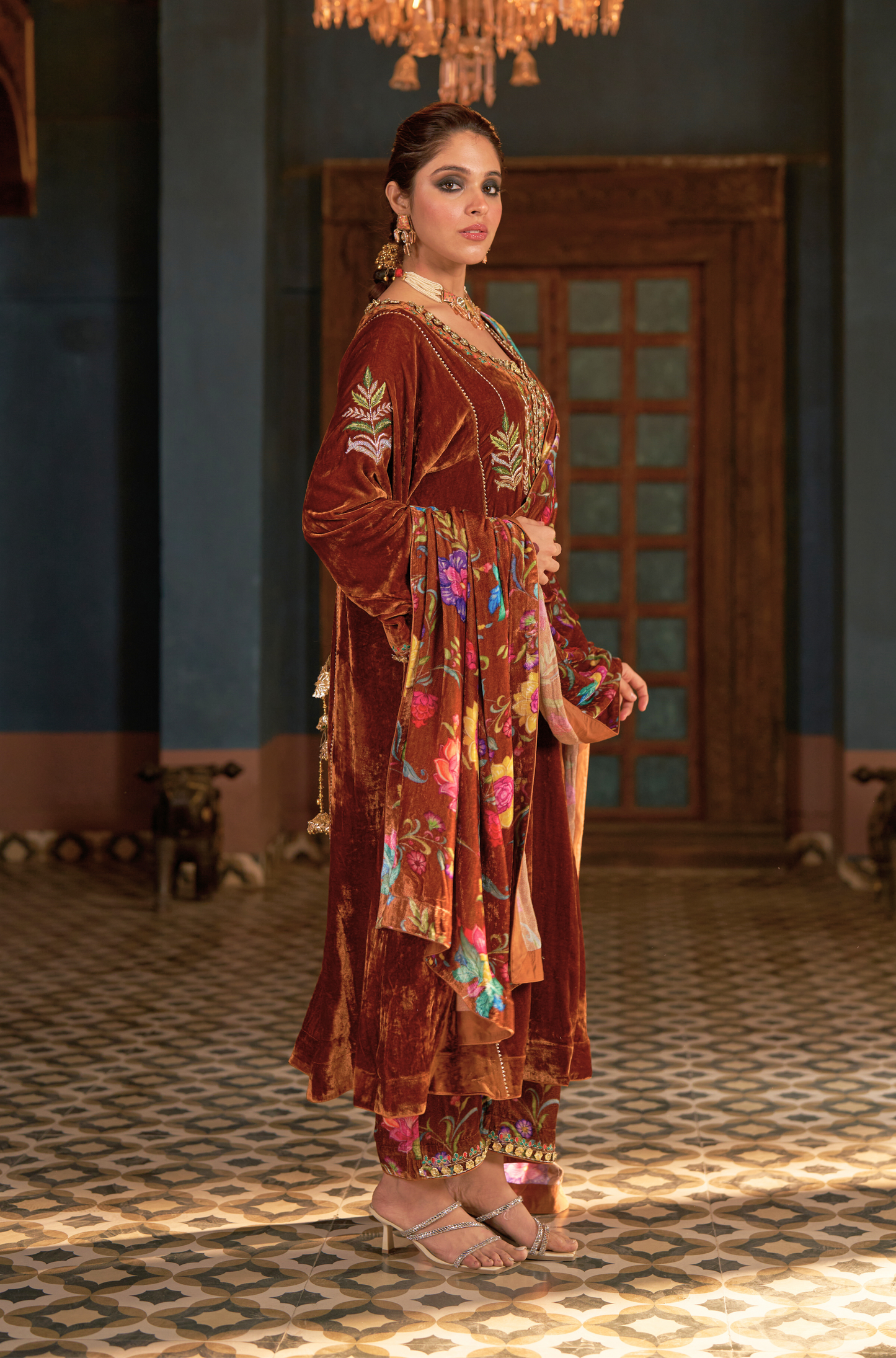 Naaz Dark Copper Kali Kurta Set