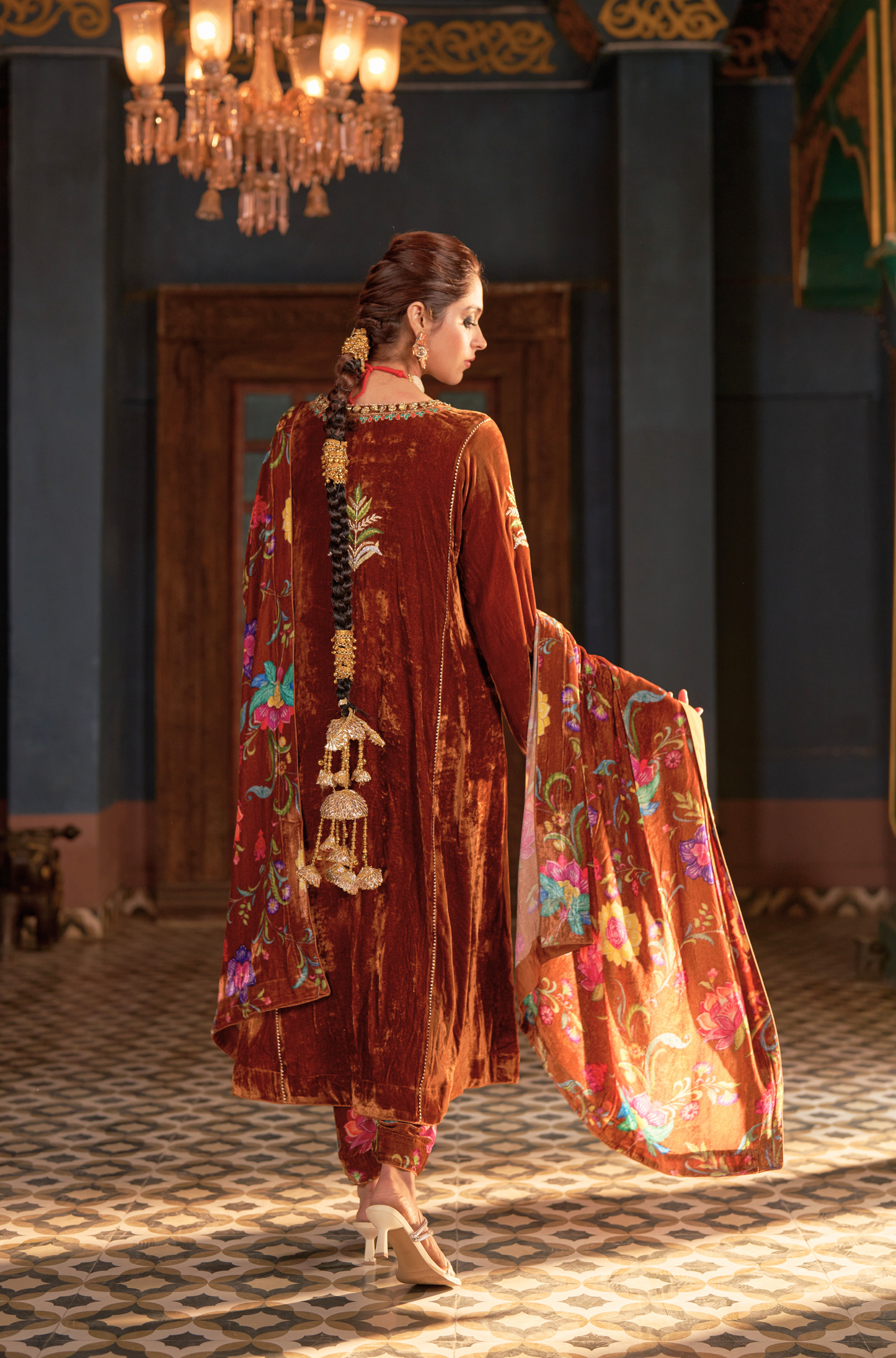 Naaz Dark Copper Kali Kurta Set