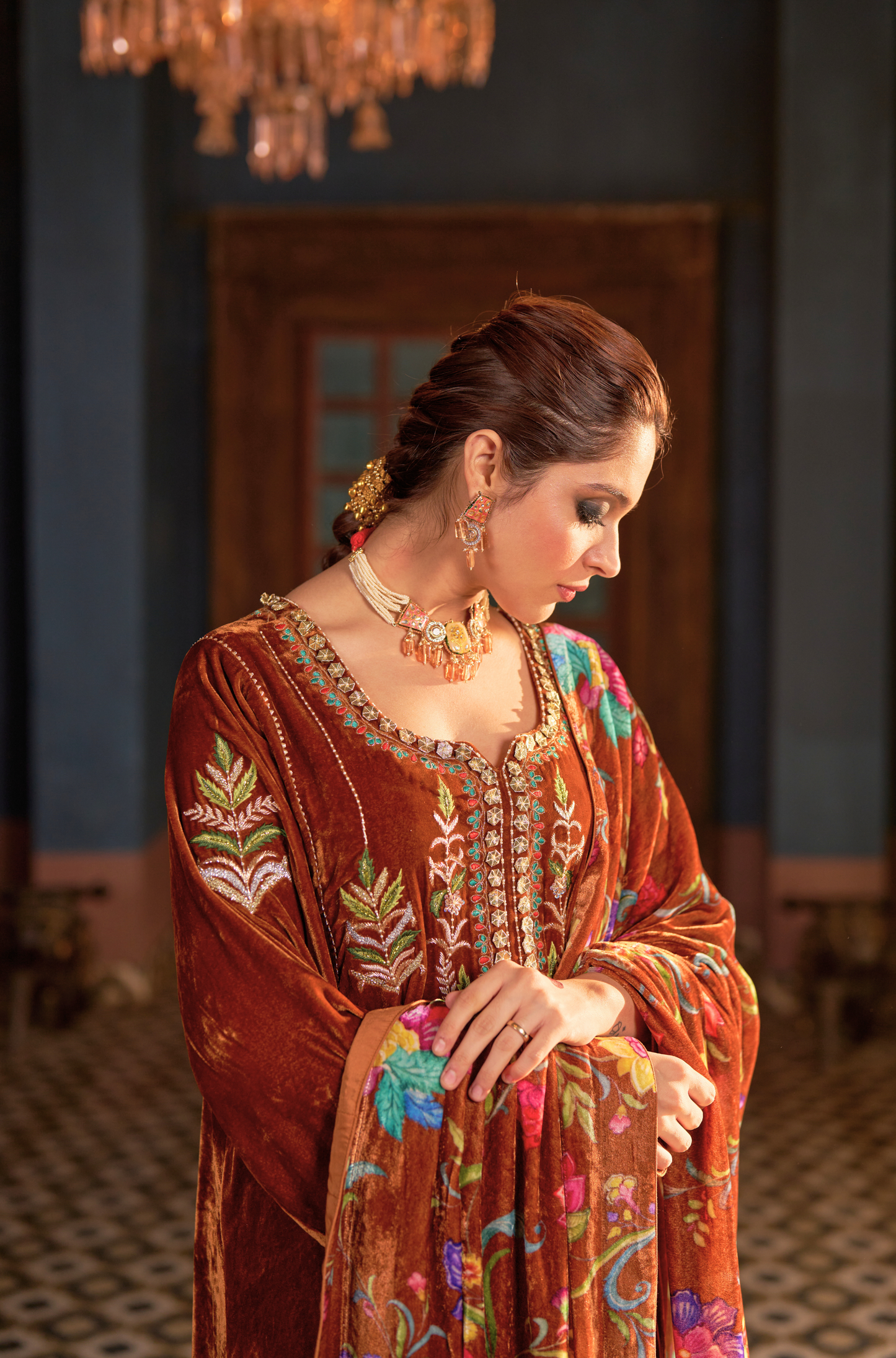 Naaz Dark Copper Kali Kurta Set