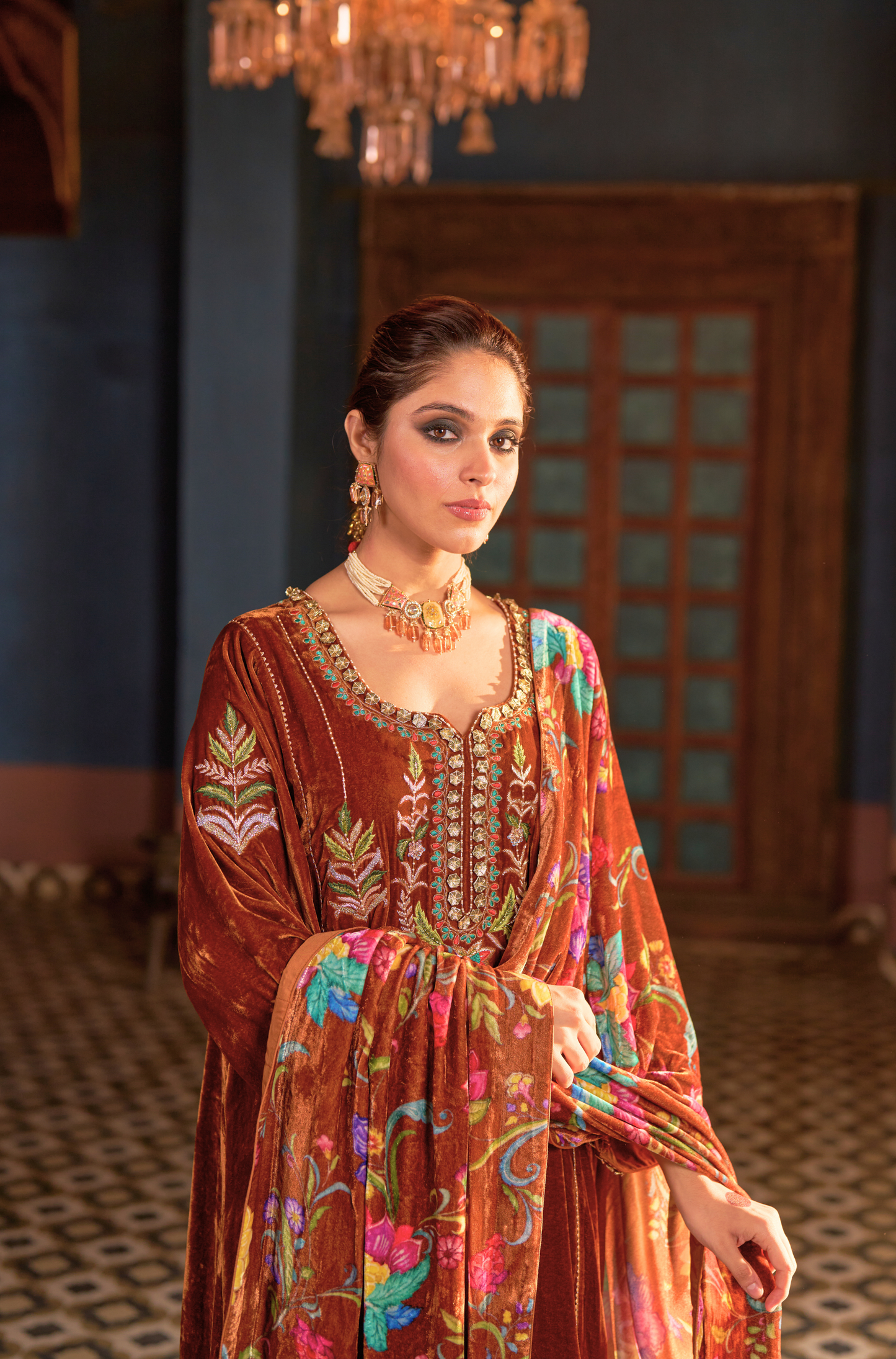 Naaz Dark Copper Kali Kurta Set