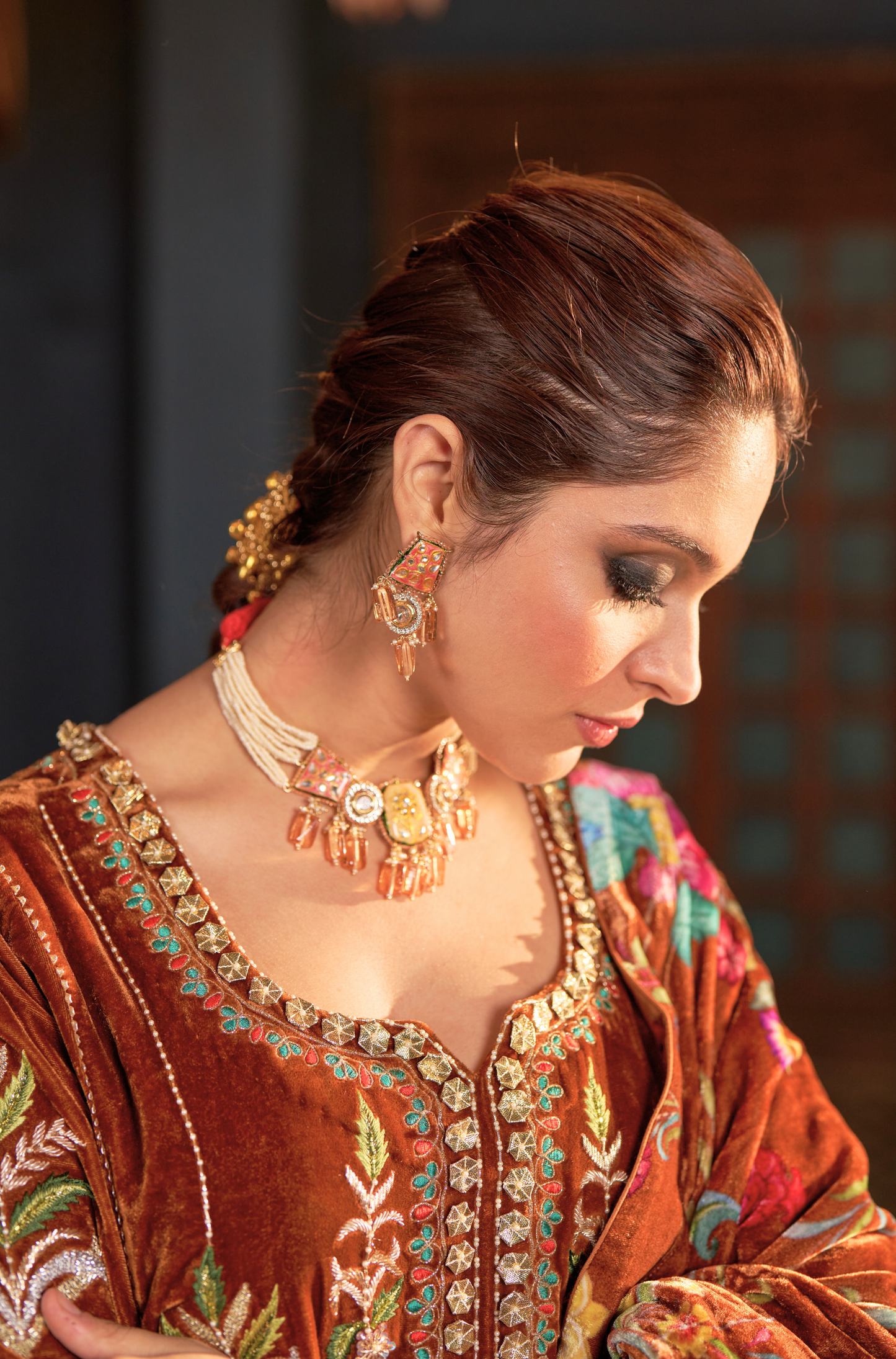 Naaz Dark Copper Kali Kurta Set