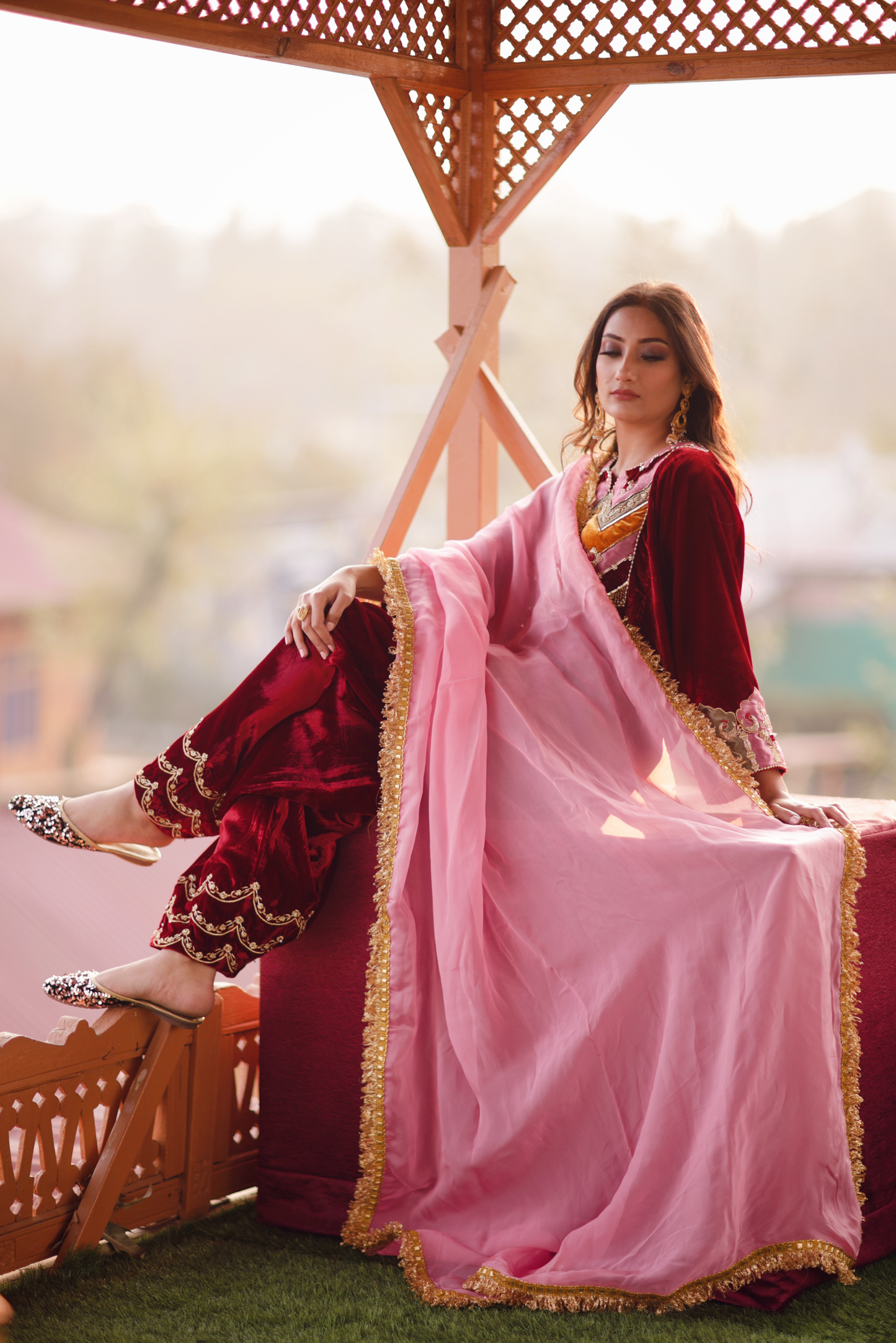 Red Silk Velvet Phiran