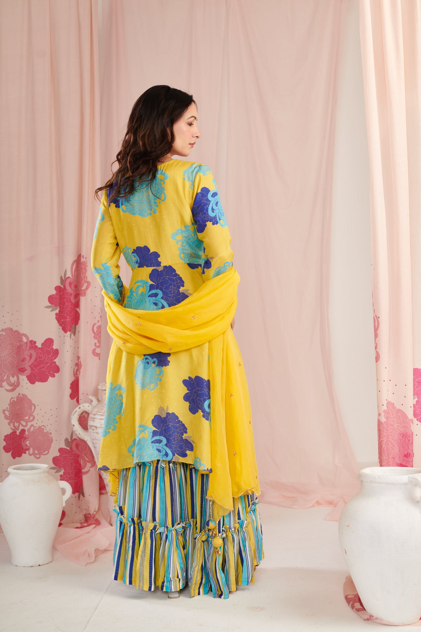 Lime peplum sharara set