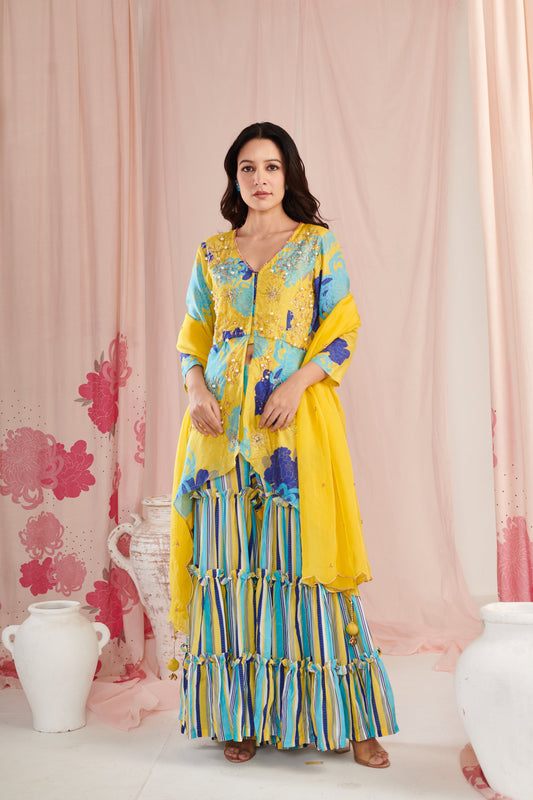 Lime peplum sharara set