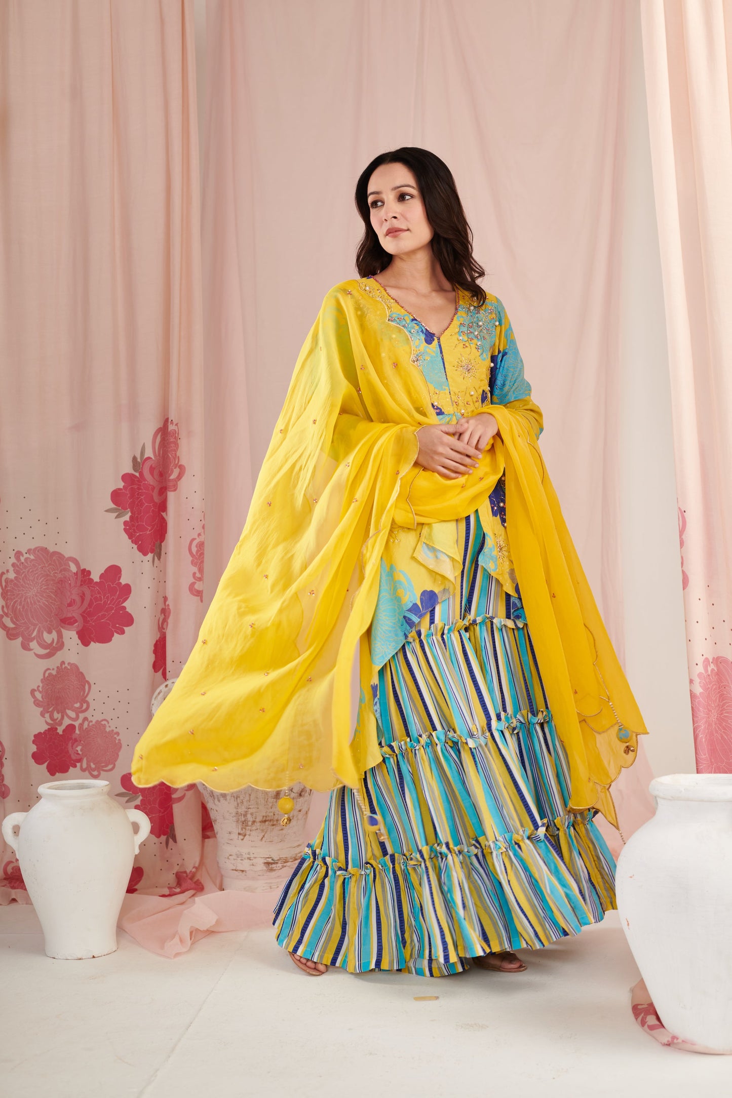 Lime peplum sharara set