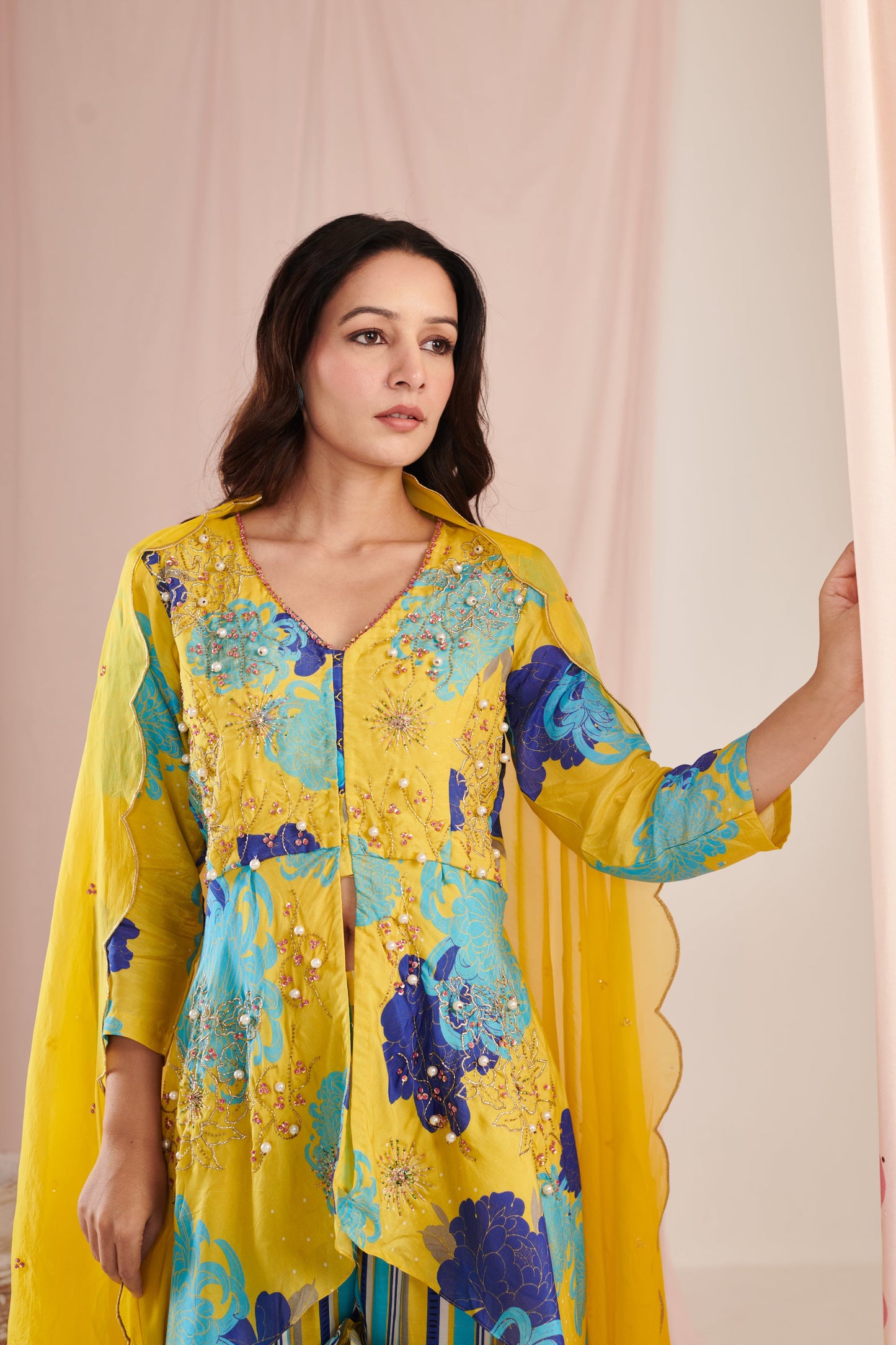 Lime peplum sharara set