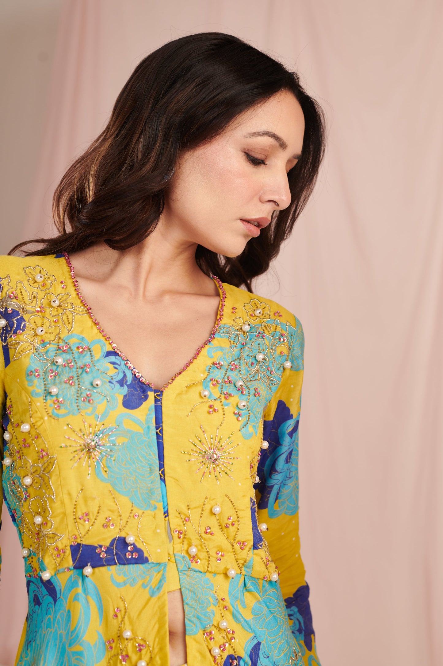 Lime peplum sharara set