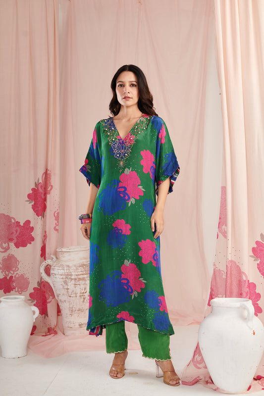 Exquisite green bloom Kaftaan