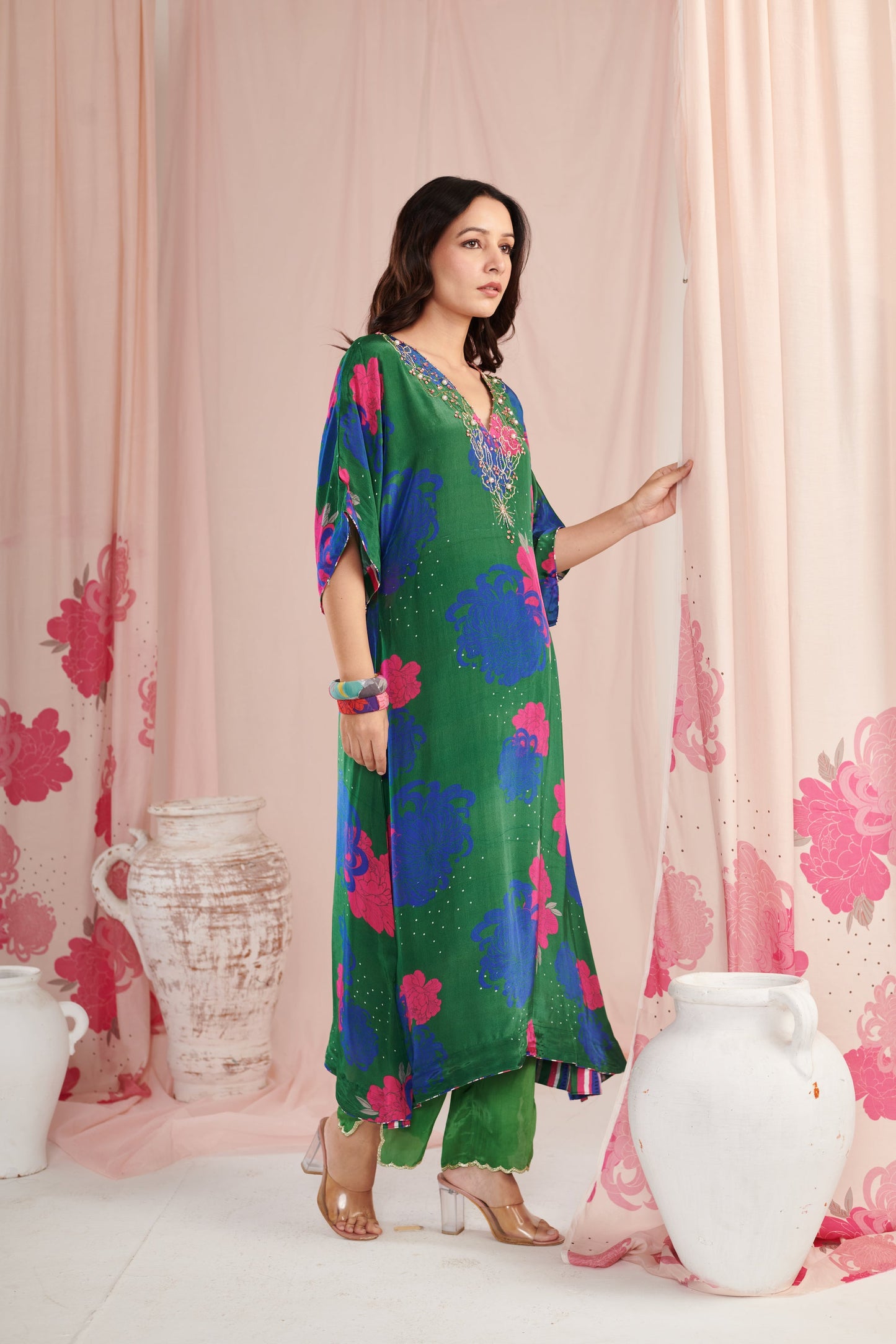 Exquisite green bloom Kaftaan