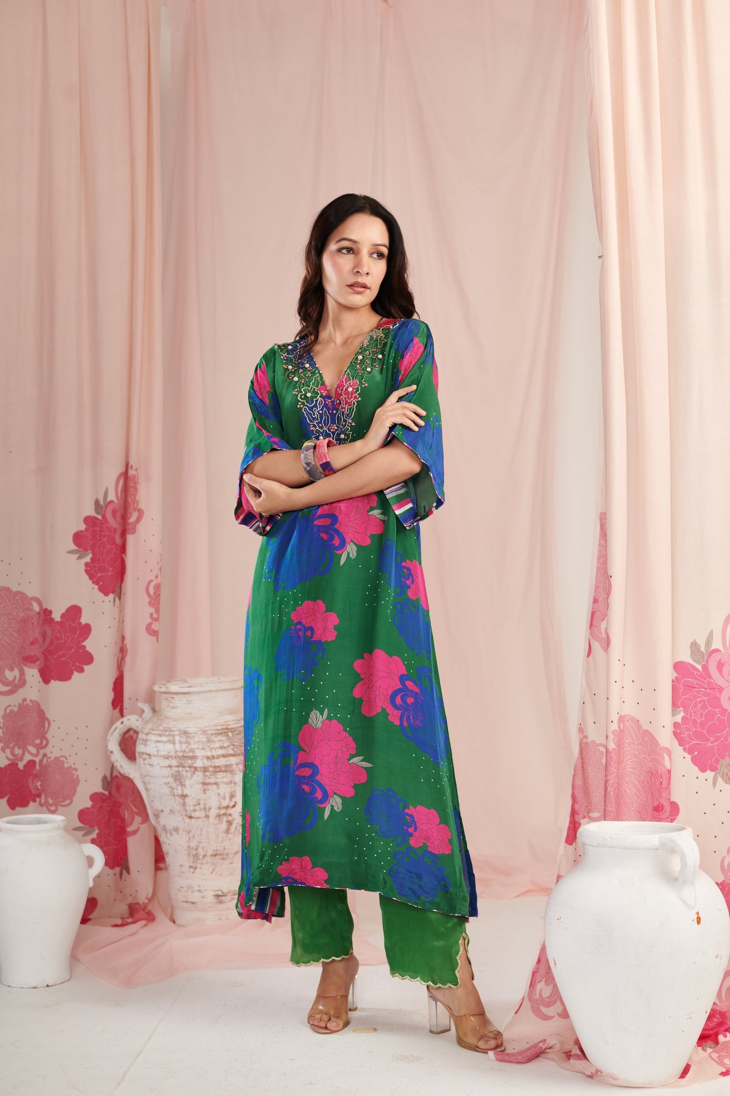 Exquisite green bloom Kaftaan