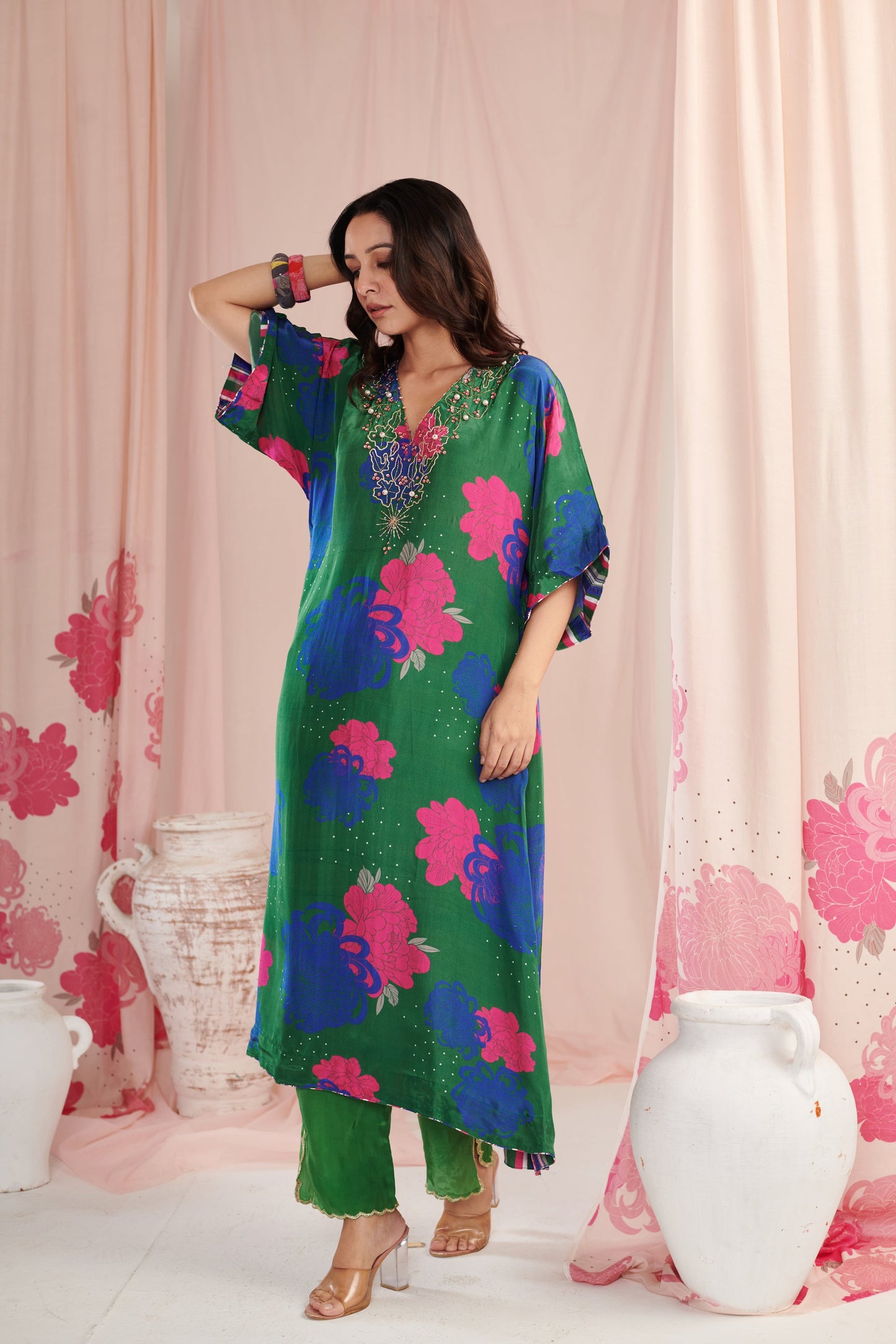 Exquisite green bloom Kaftaan