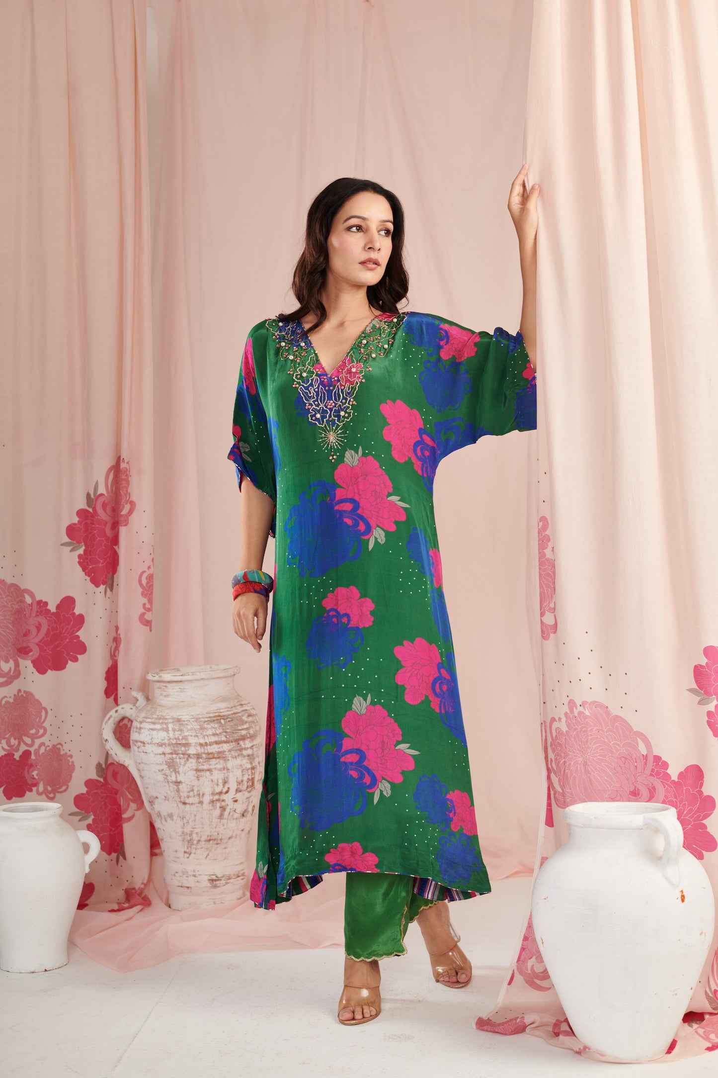 Exquisite green bloom Kaftaan