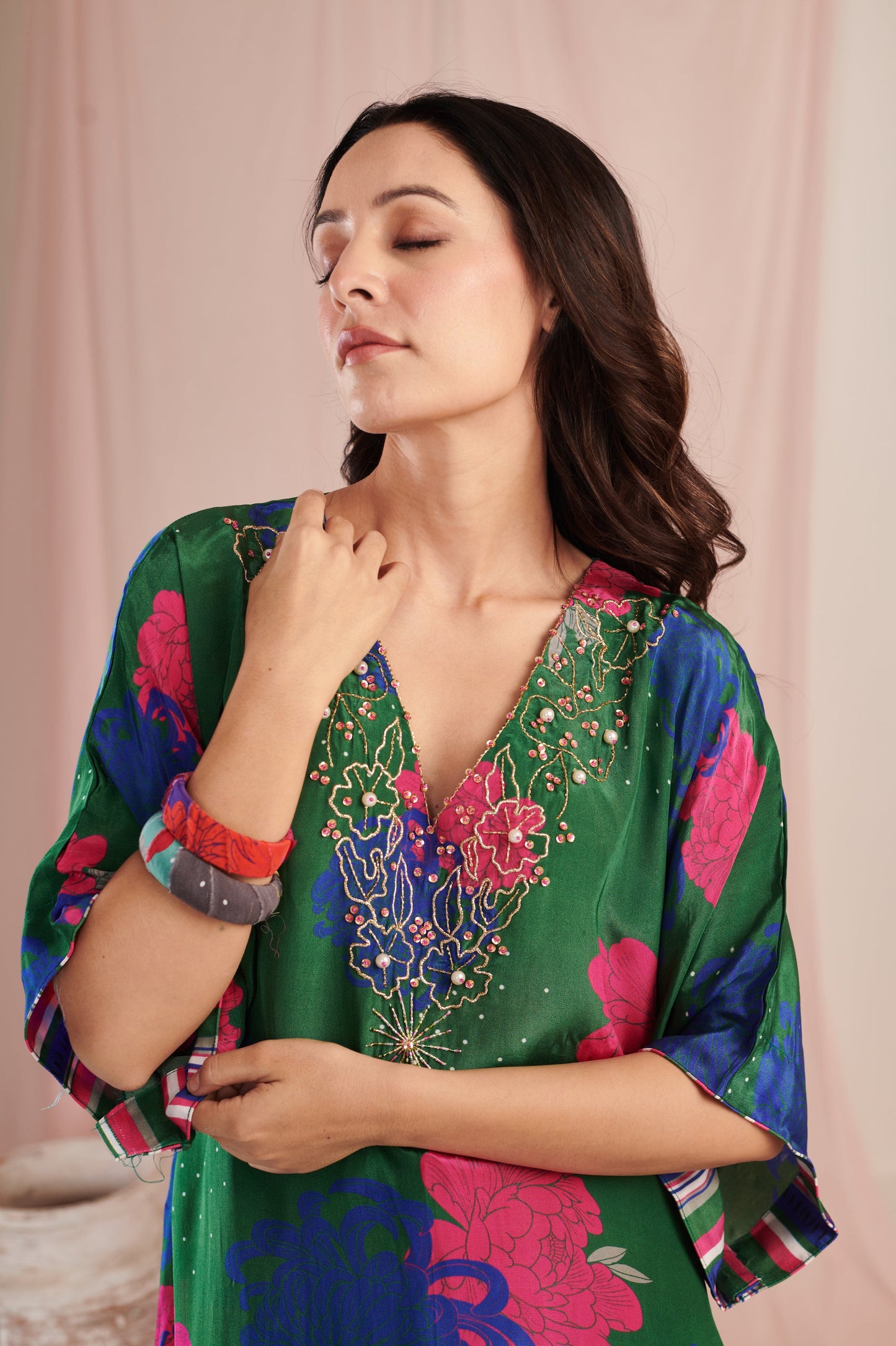 Exquisite green bloom Kaftaan