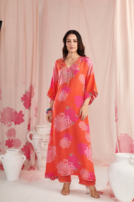 Exquisite red bloom Kaftaan