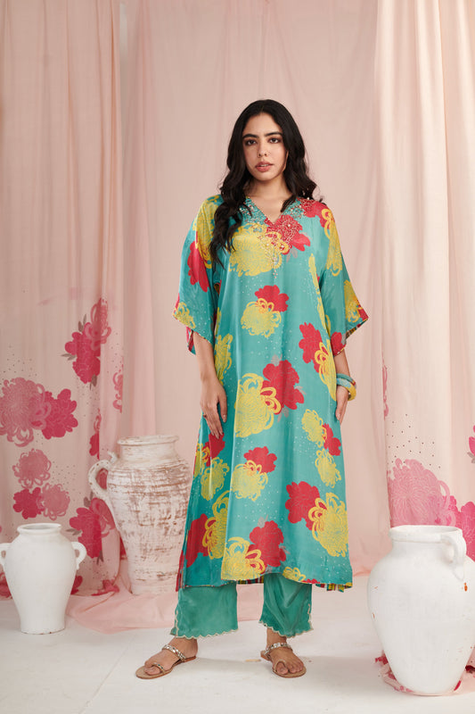Exquisite aqua bloom Kaftaan