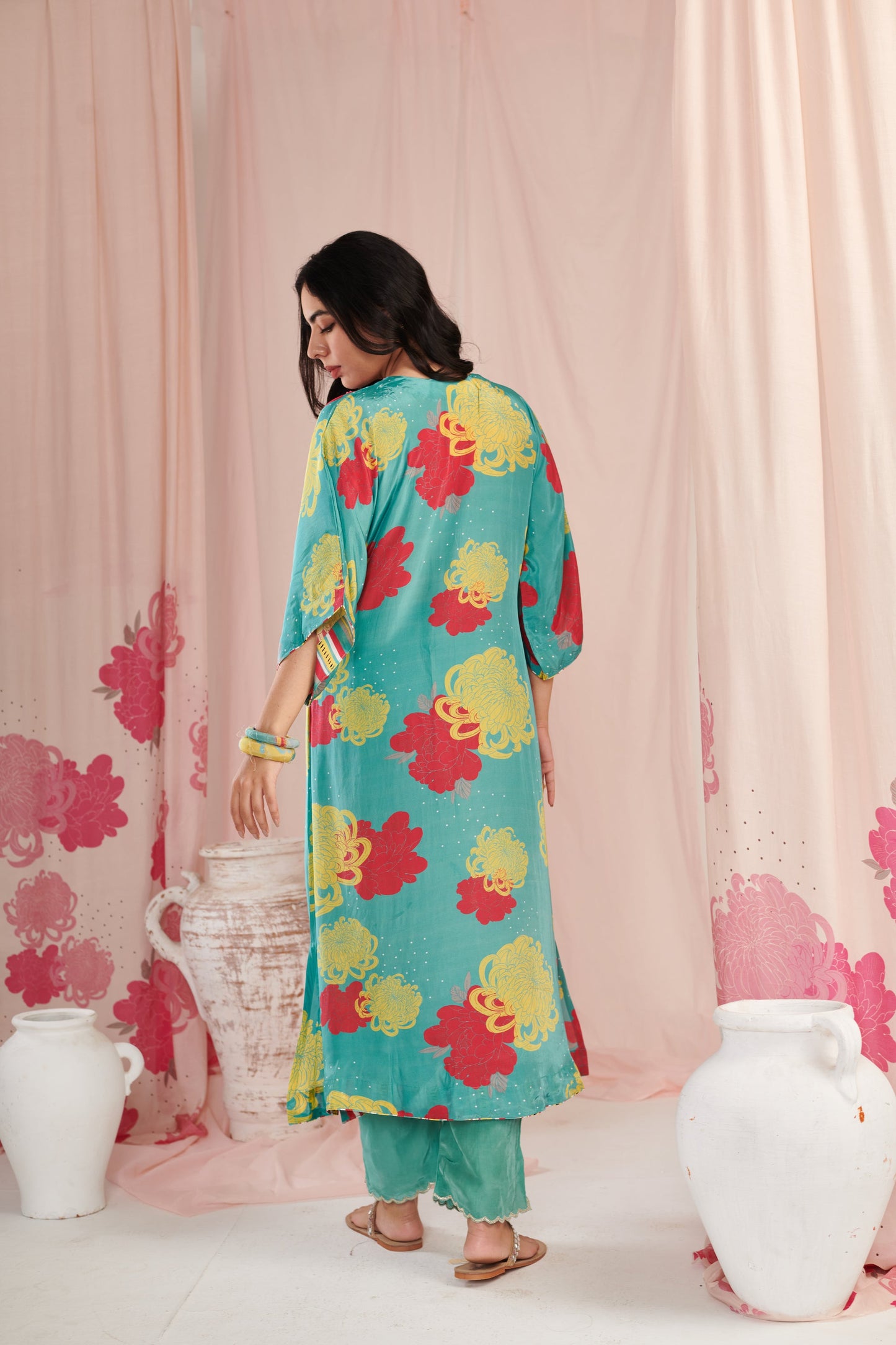 Exquisite aqua bloom Kaftaan