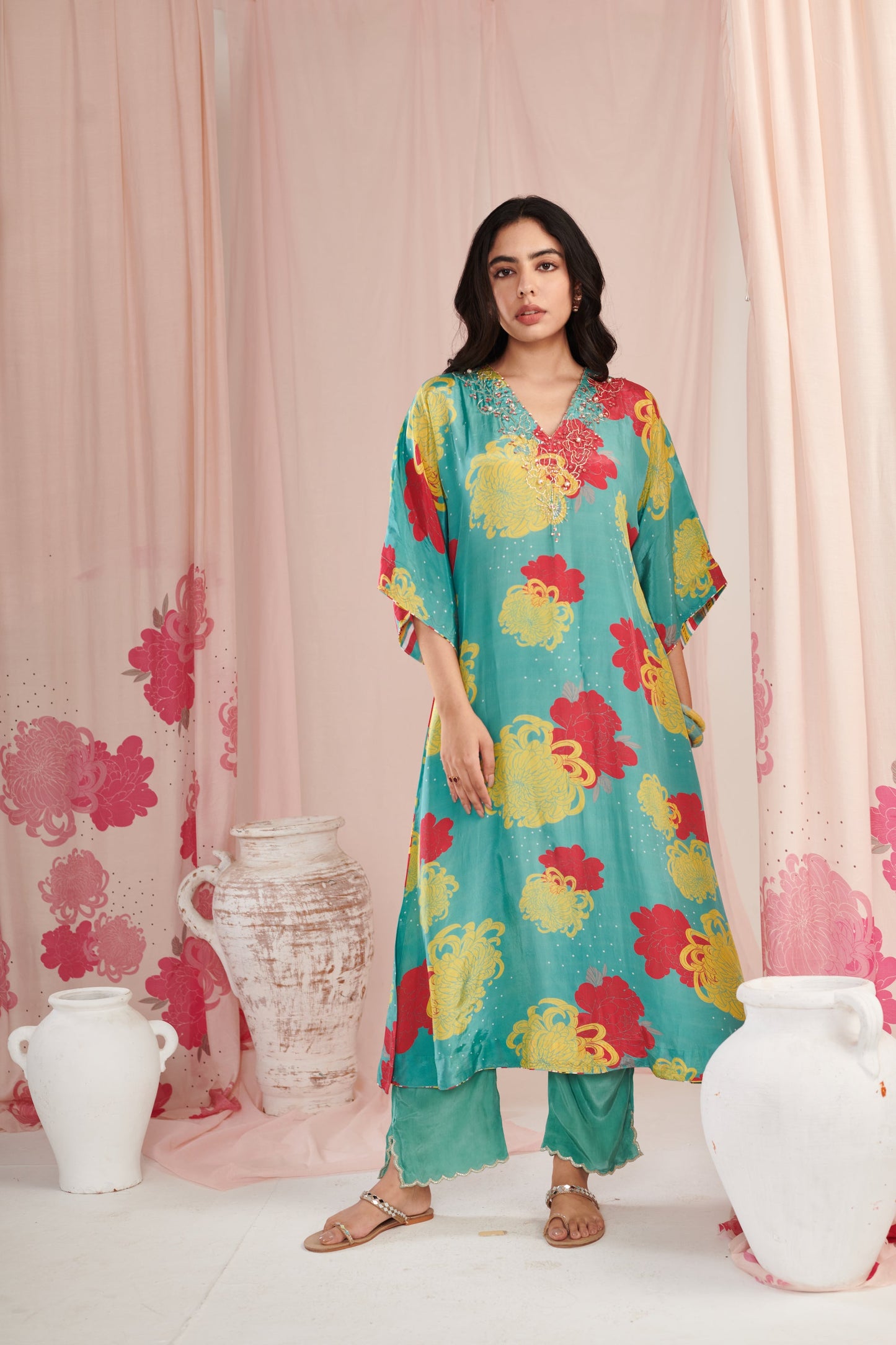 Exquisite aqua bloom Kaftaan