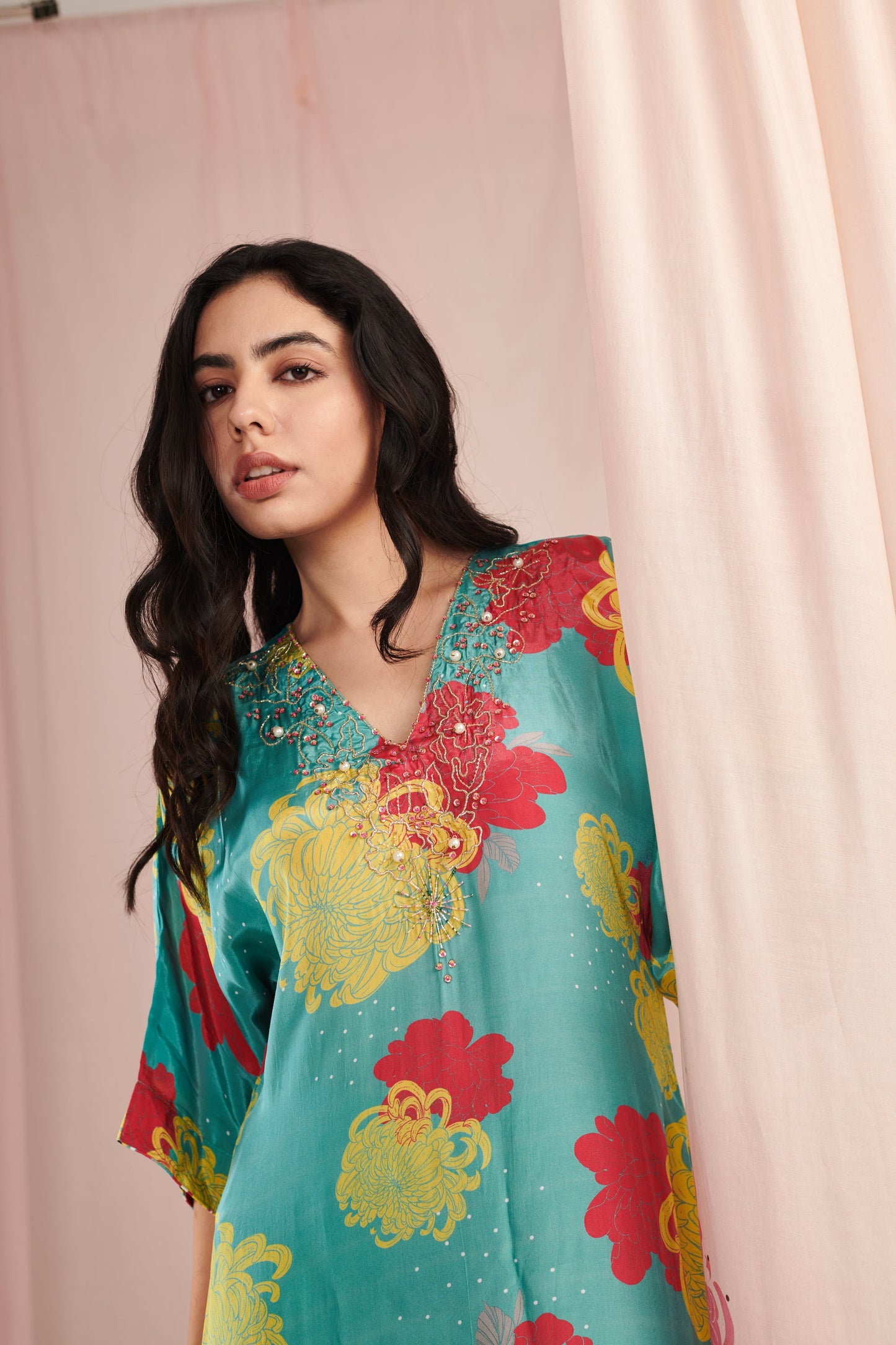 Exquisite aqua bloom Kaftaan