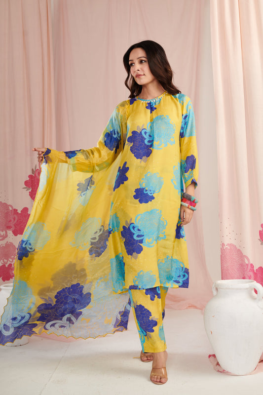 The lime daisy Kurta Set