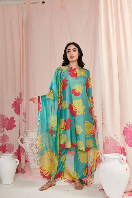 The aqua daisy Kurta Set