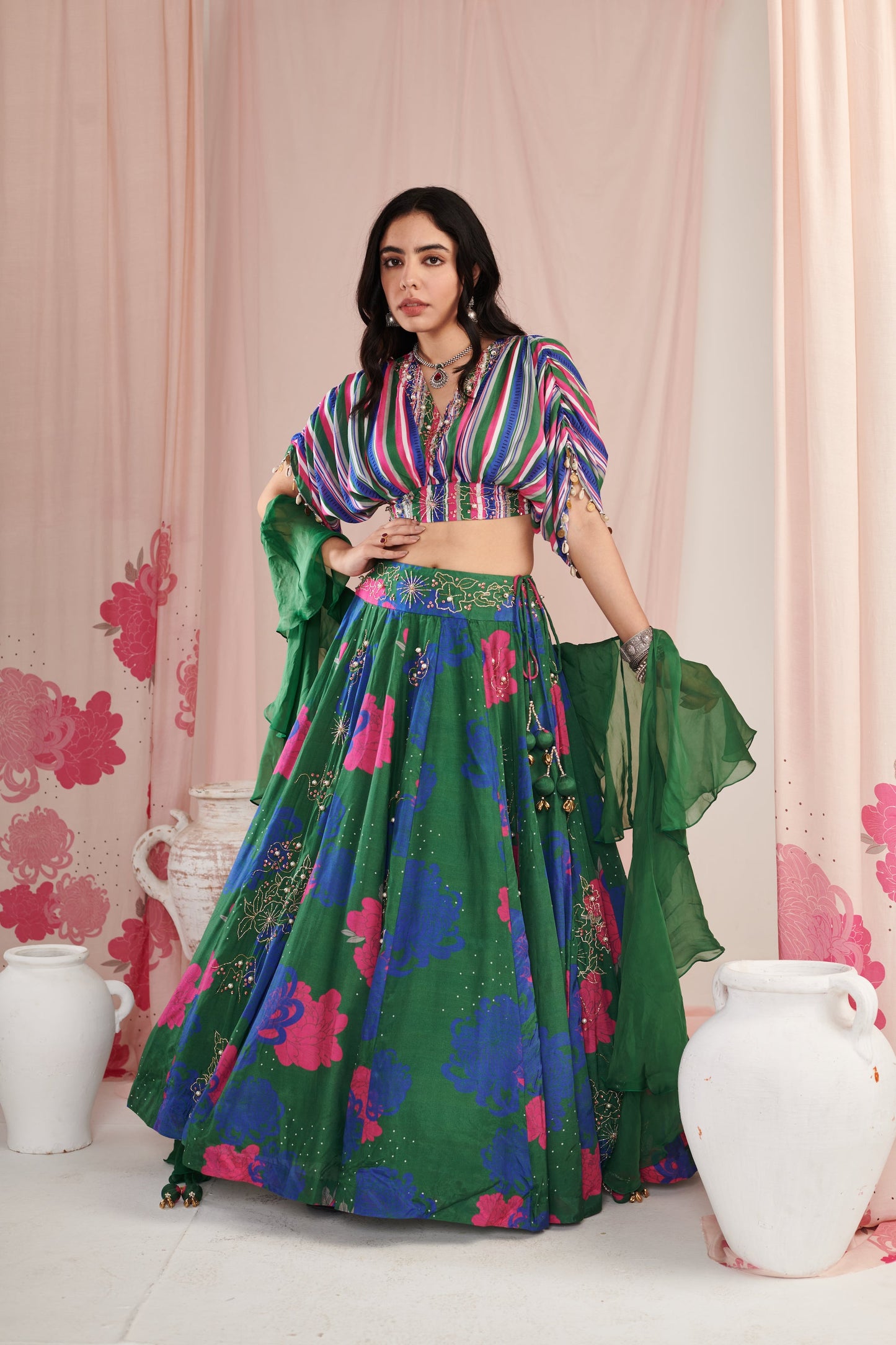 Emerald green bloom Lehenga