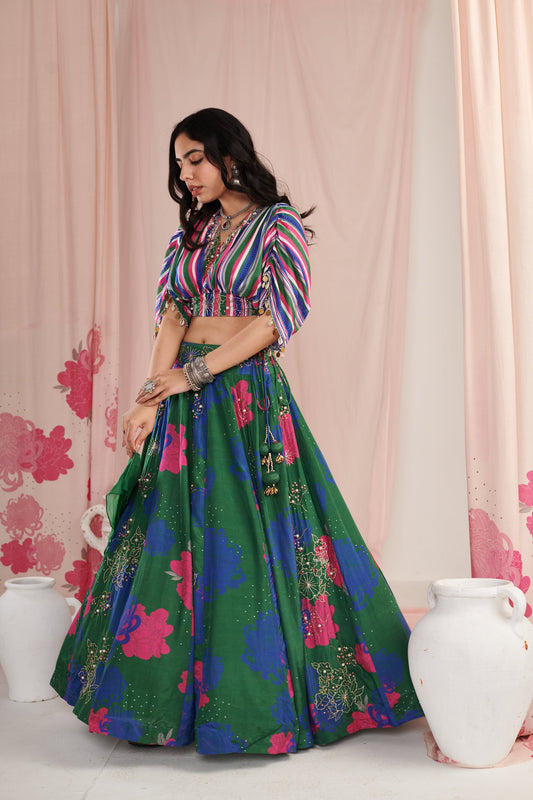 Emerald green bloom Lehenga